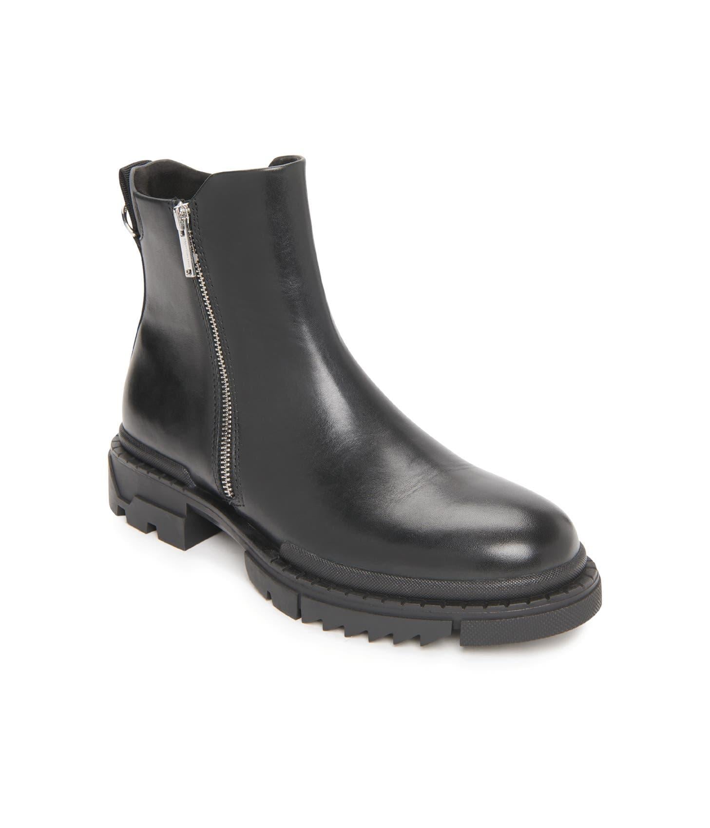 Karl Lagerfeld | Men's Leather Double Zip Lug Sole Boot | Black | Size