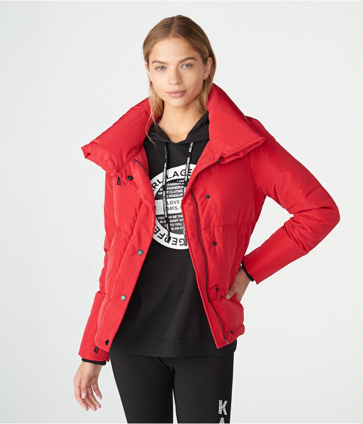 Karl Lagerfeld Synthetic | Women's Zip Off Collar Cropped Puffer Jacket |  Red | Size Xs | Lyst