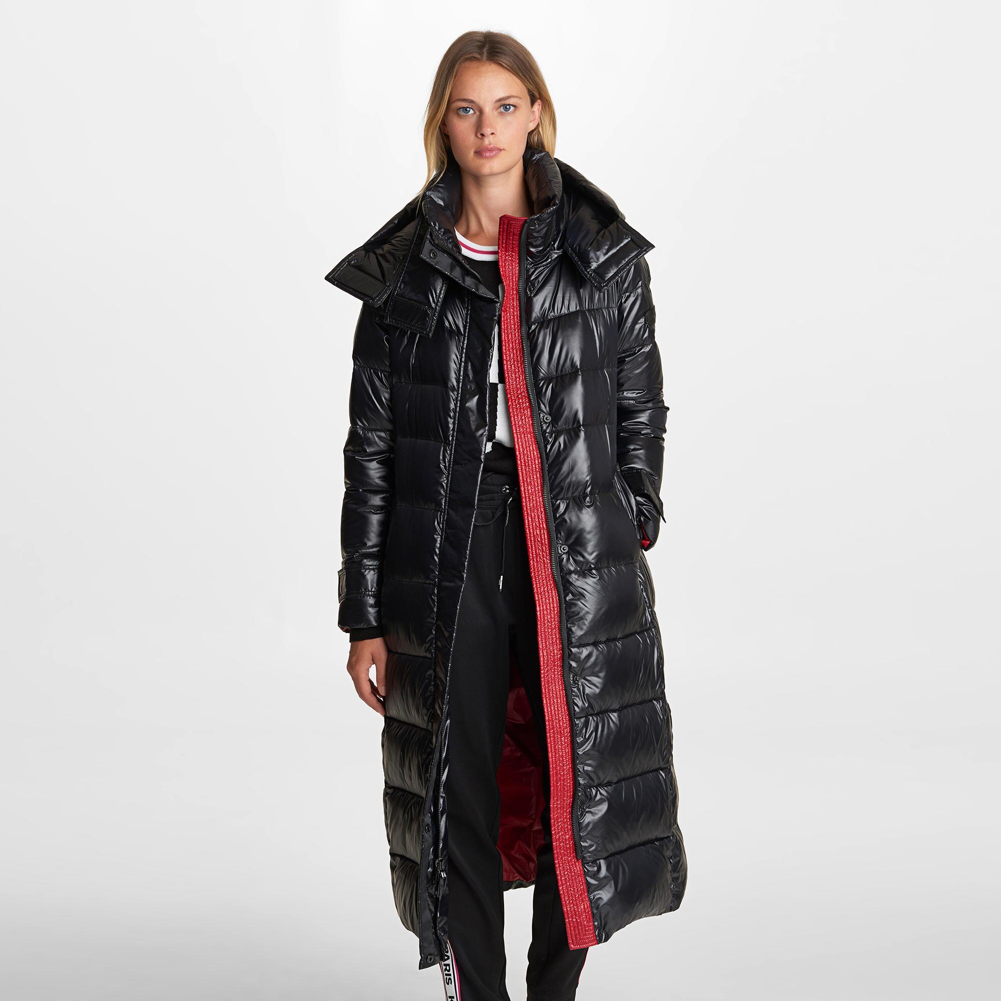 Karl Lagerfeld Contrast Maxi Belted Long Puffer in Black | Lyst