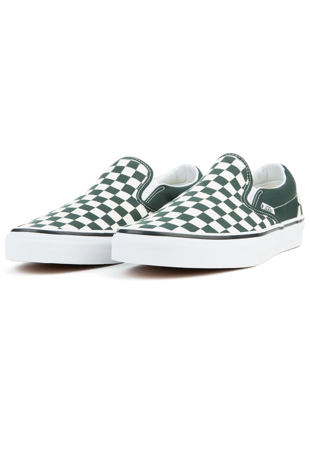 green and white checkerboard slip on vans