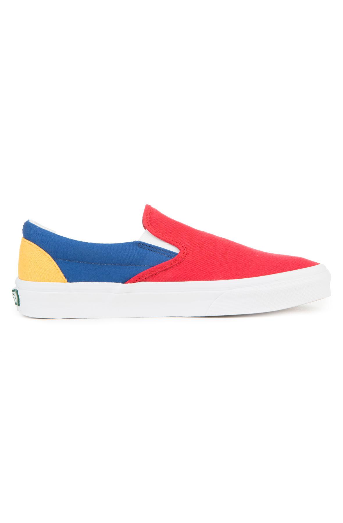 vans slip ons red blue yellow