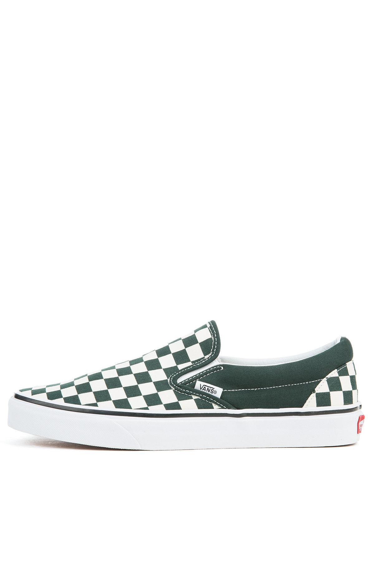 green and white checkerboard slip on vans