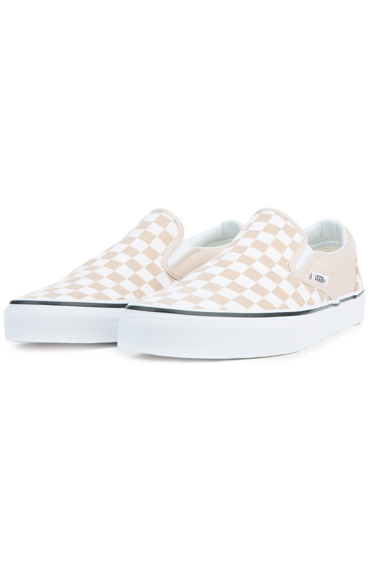 vans checkerboard frappe & true white womens slip on shoes