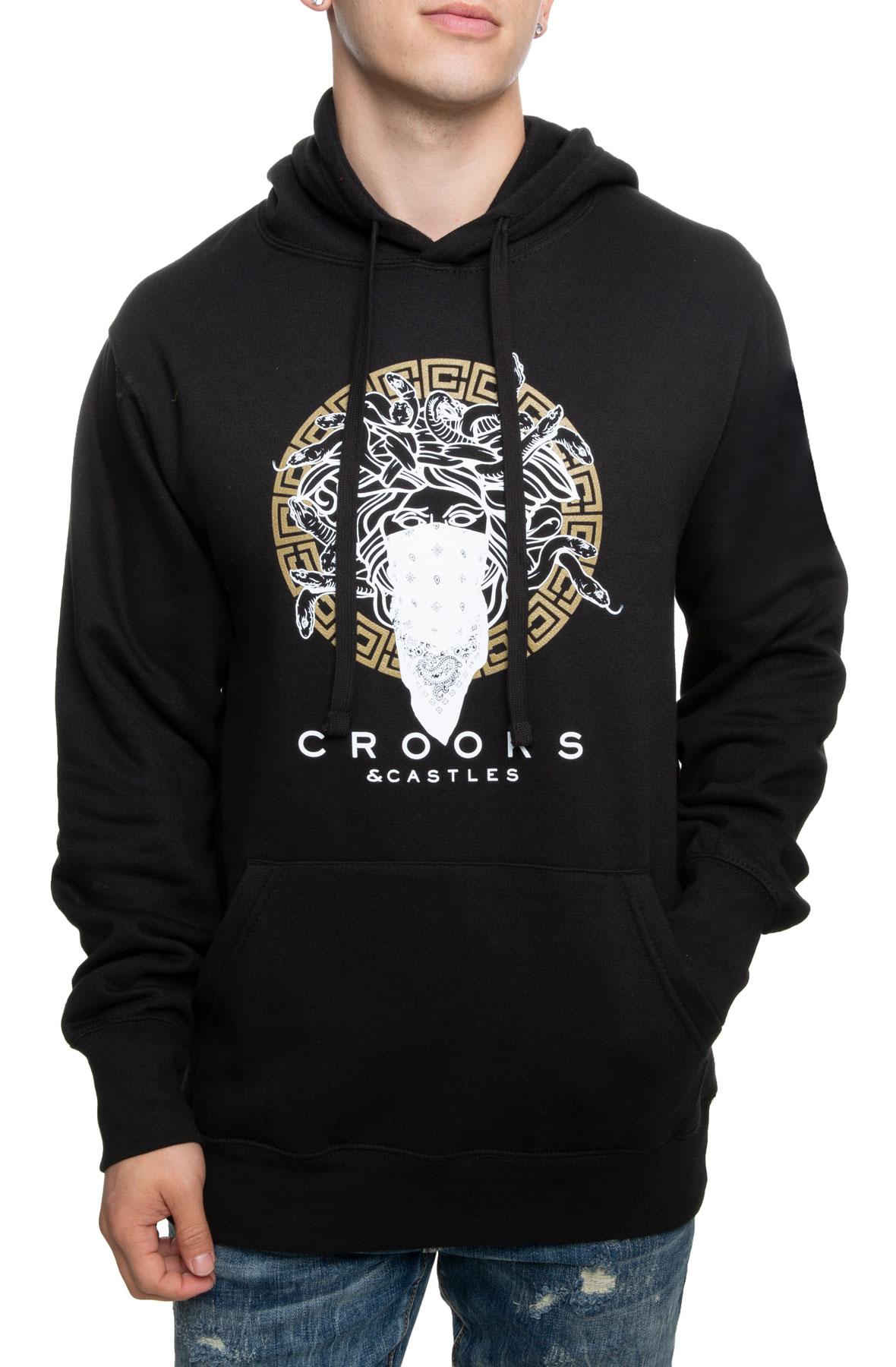 Crooks /& Castle 2 FACE MEDUSA PULLOVER HOODIE SWEATSHIRT BLACK