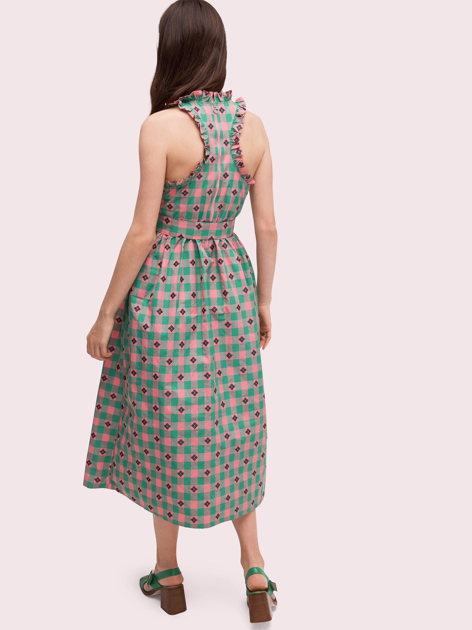 Kate Spade Synthetic Gingham Spade Belted Dress in Green Lyst