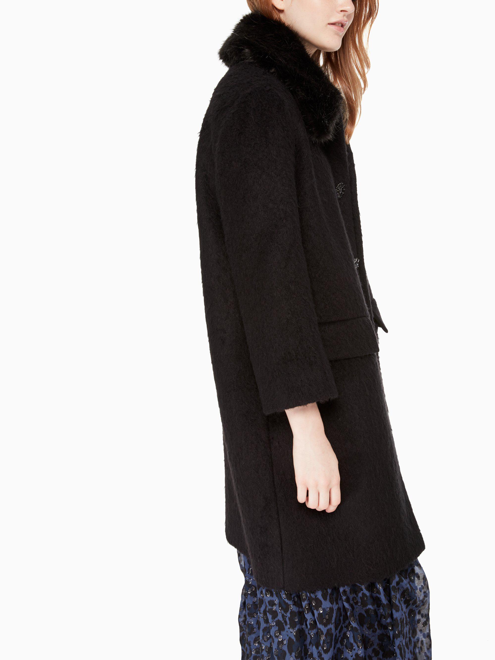 Kate Spade Faux Fur Trim Coat in Black Lyst