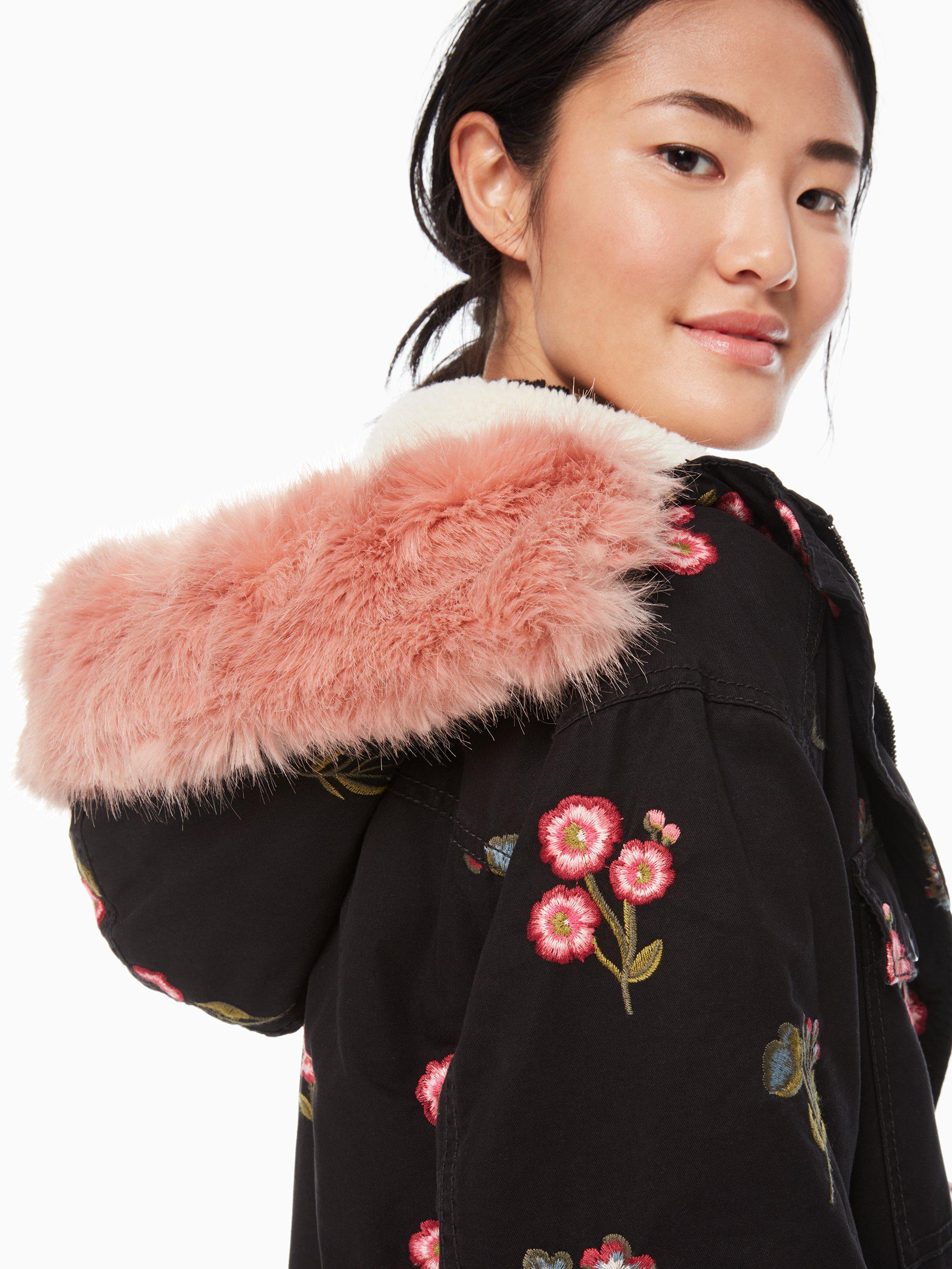 Kate Spade Cotton Embroidered Twill Coat in Black | Lyst