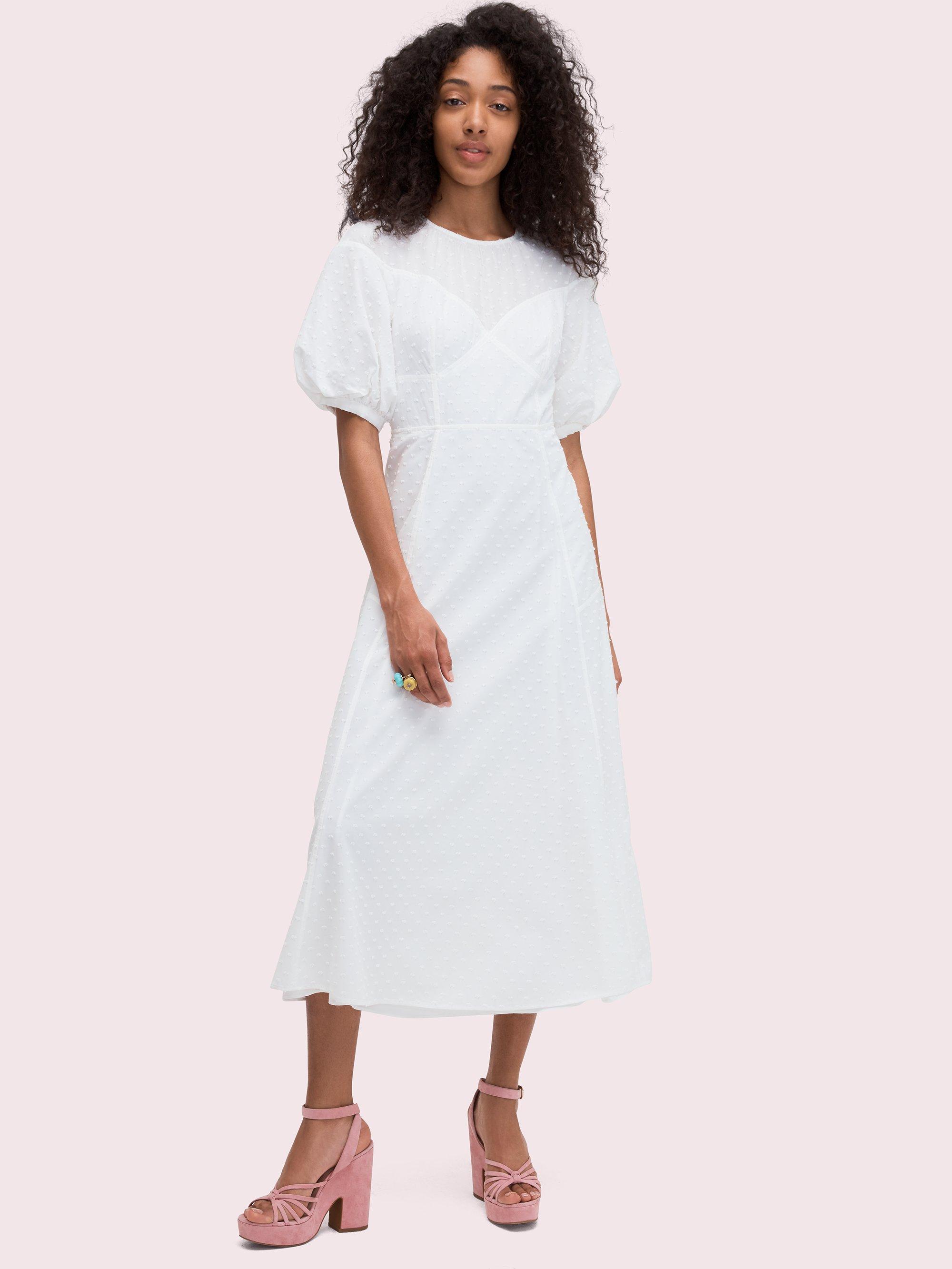 Kate Spade Cotton Puff Sleeve Midi Dress in White Lyst