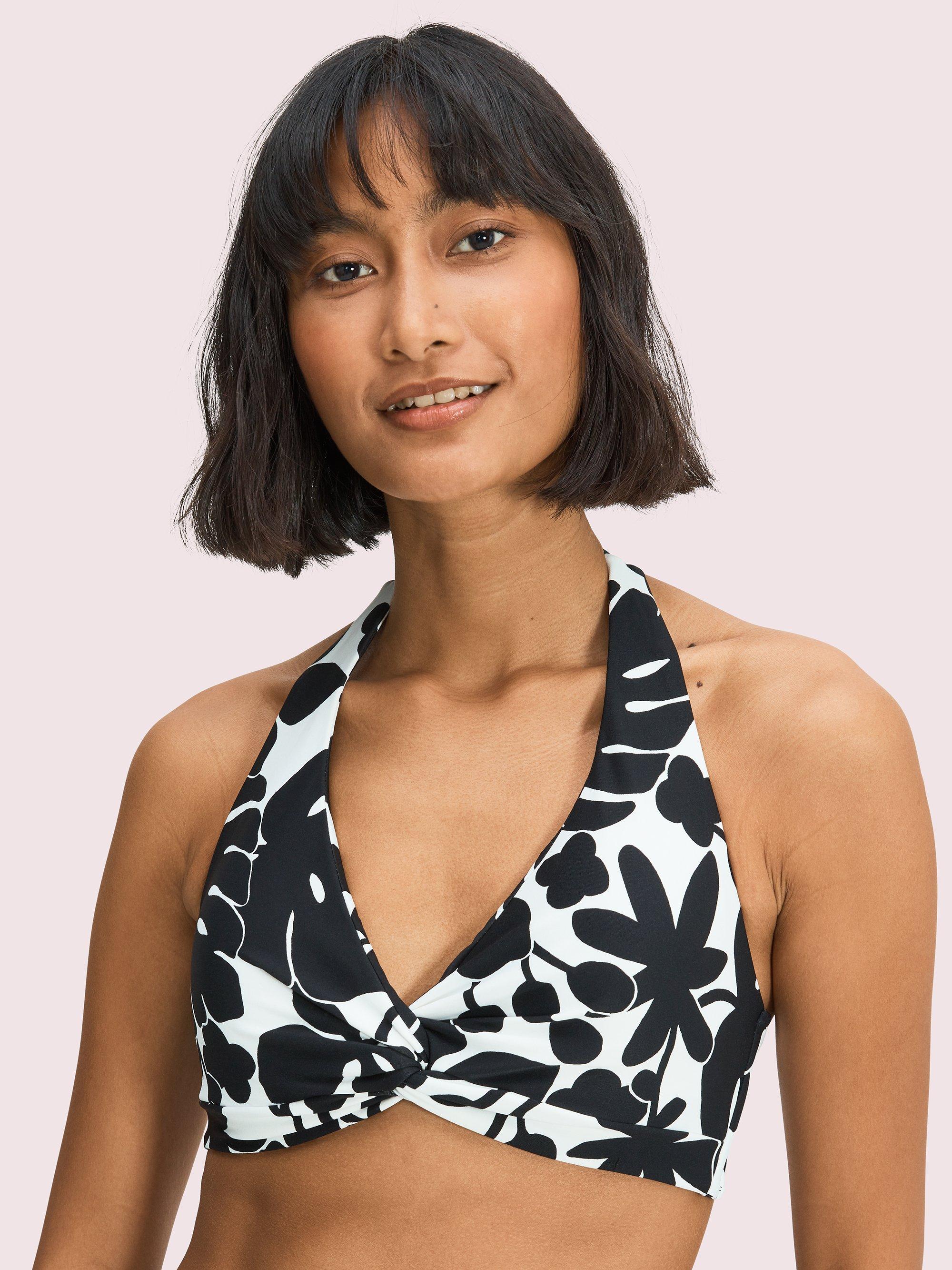 Kate Spade Synthetic Monstera Grove Knotted Halter Bikini Top in Black - Lyst