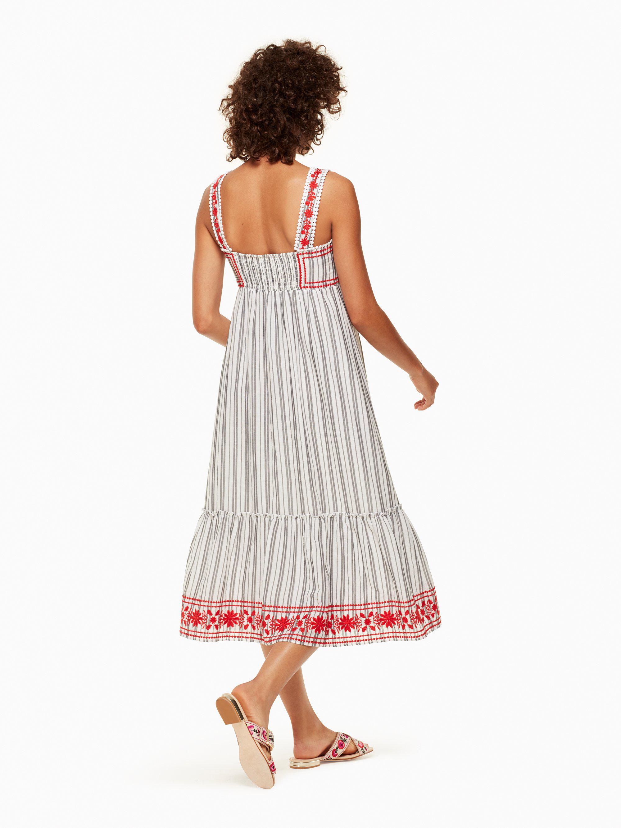 kate spade stripe embroidered midi dress