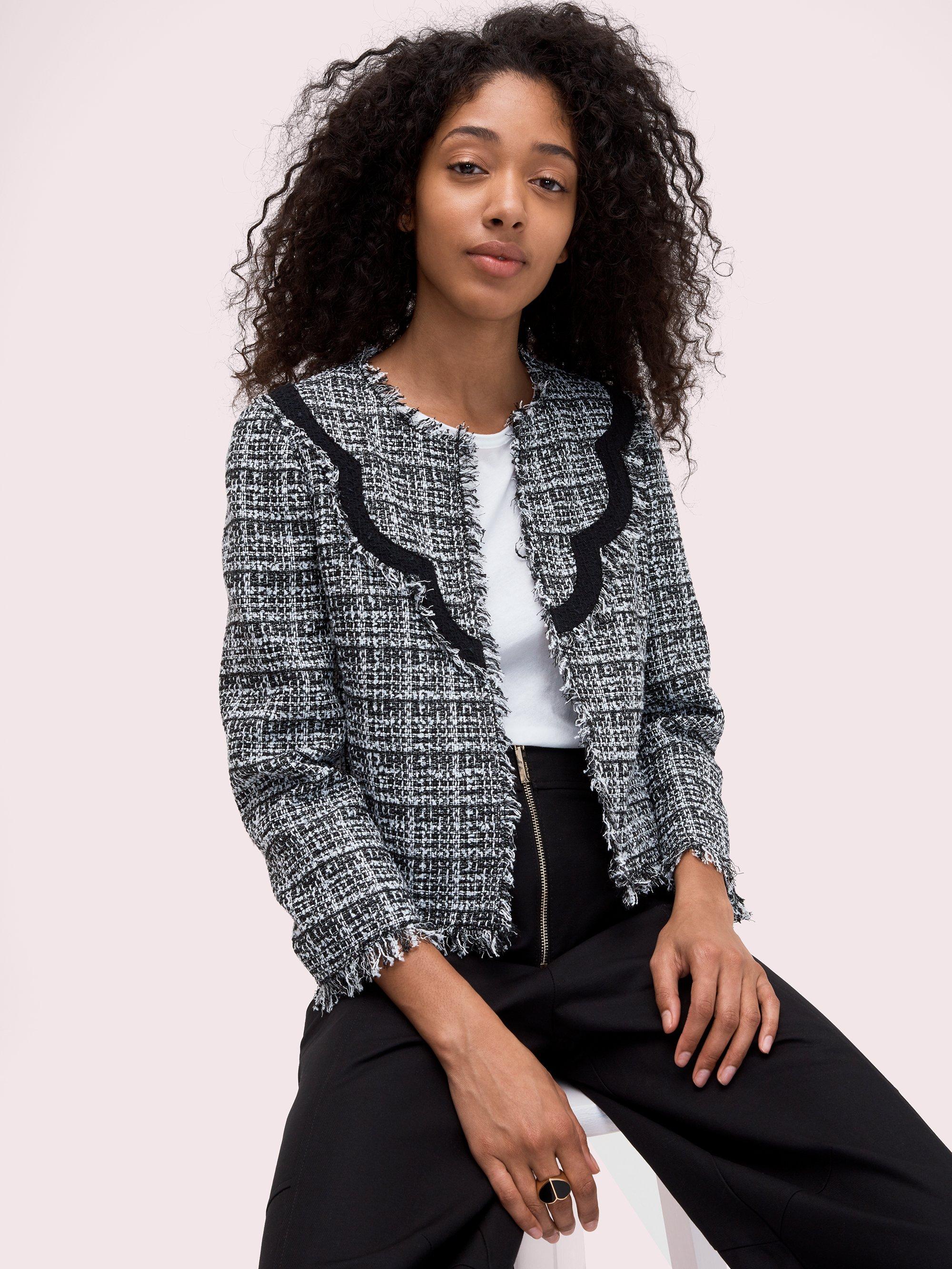 Kate Spade Bicolor Scallop Tweed Jacket in Black/Cream (Black) Lyst