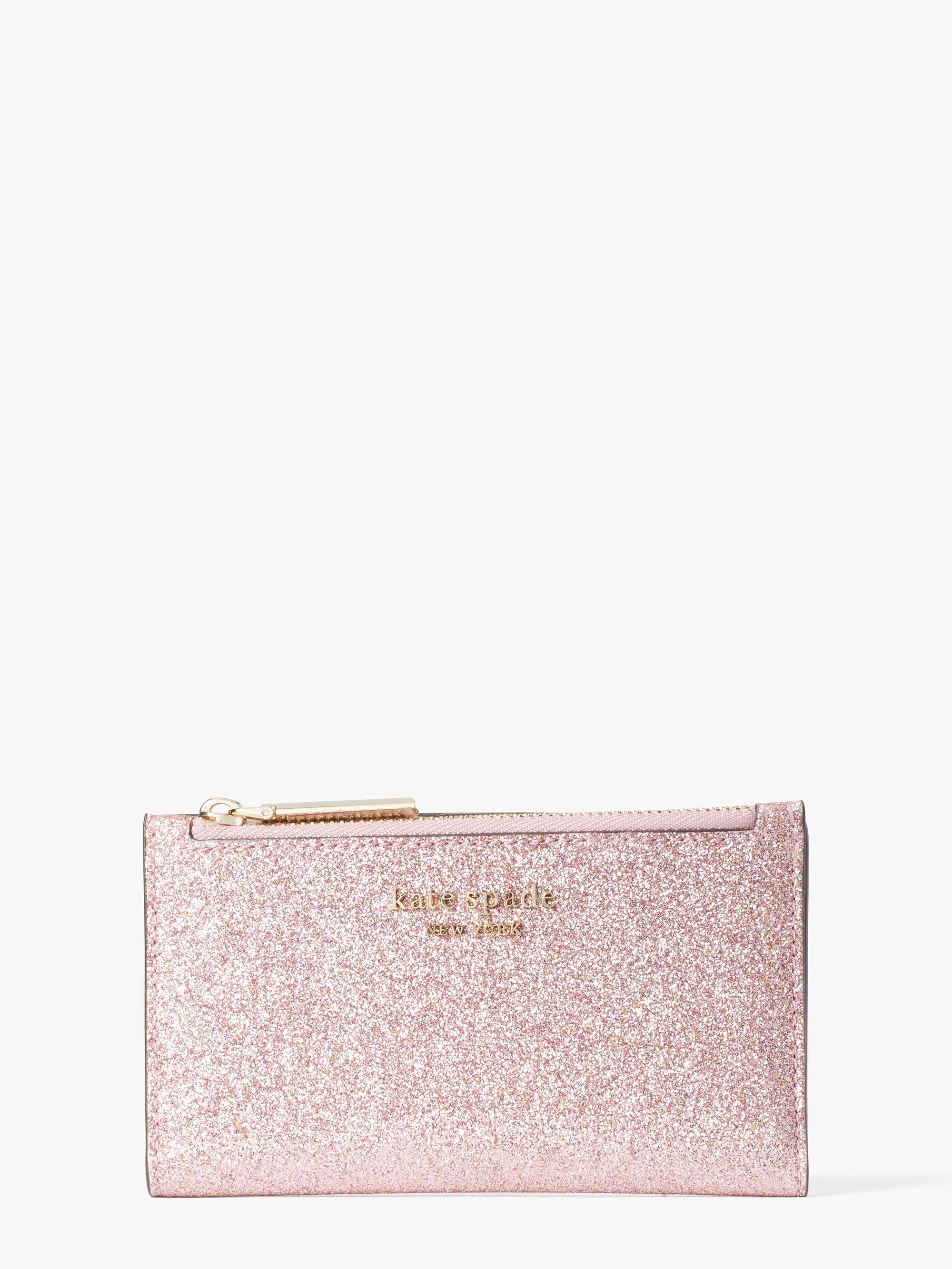 Kate Spade Leather Spencer Glitter Small Slim Bifold Wallet in 