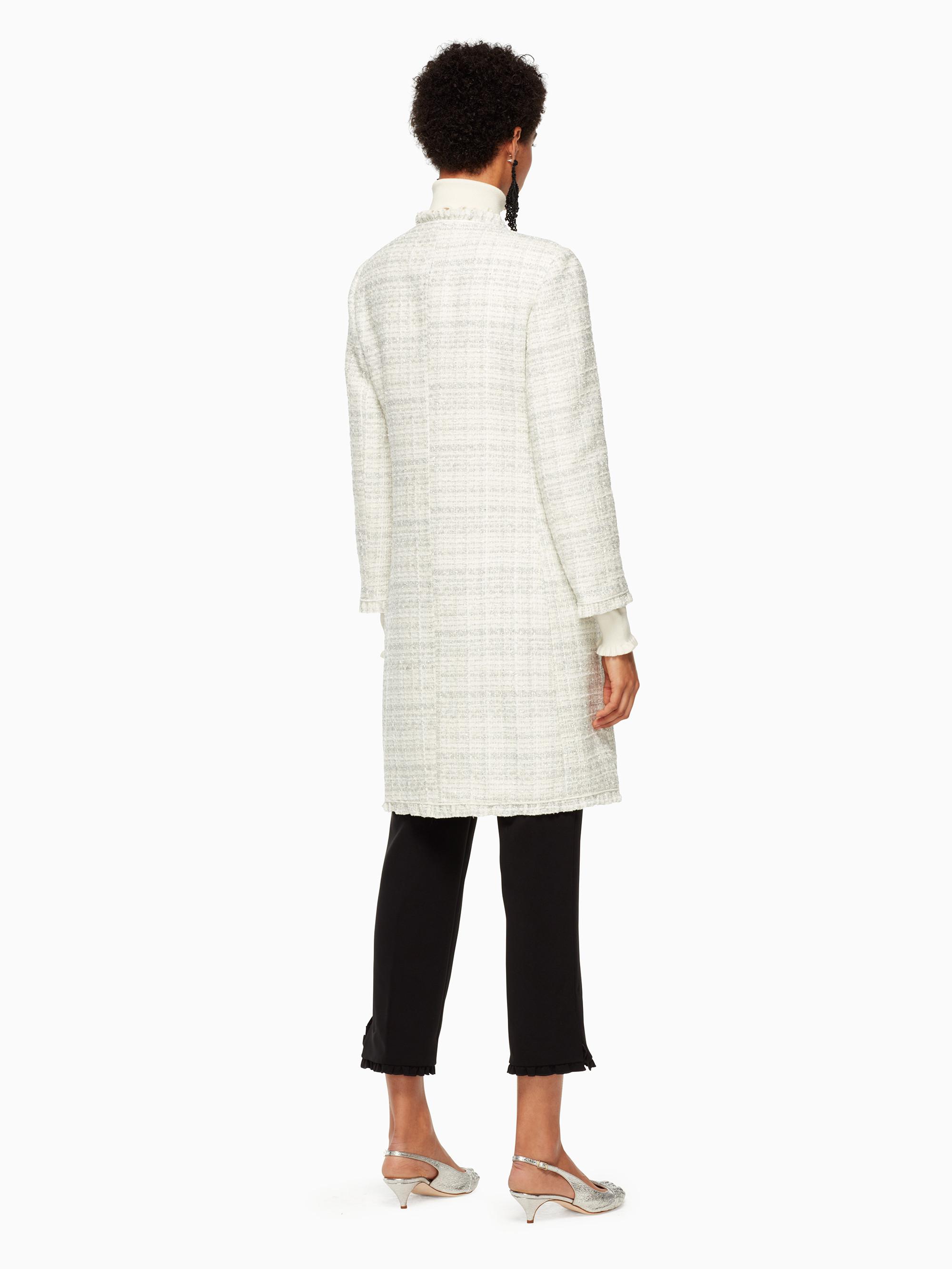 Kate Spade Sparkle Tweed Coat in Cream 