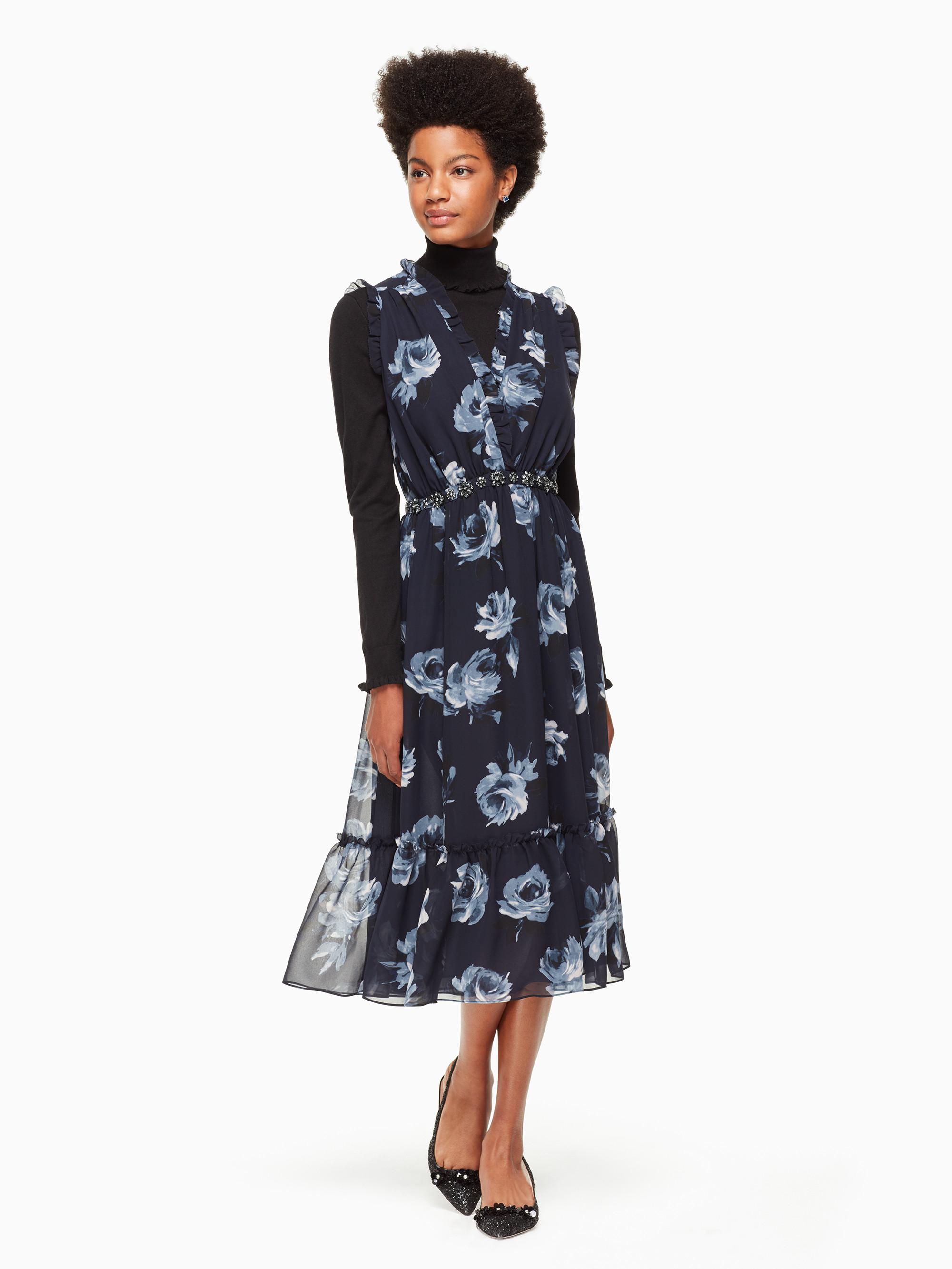 Kate Spade Night Rose Chiffon Midi Dress in Blue Lyst