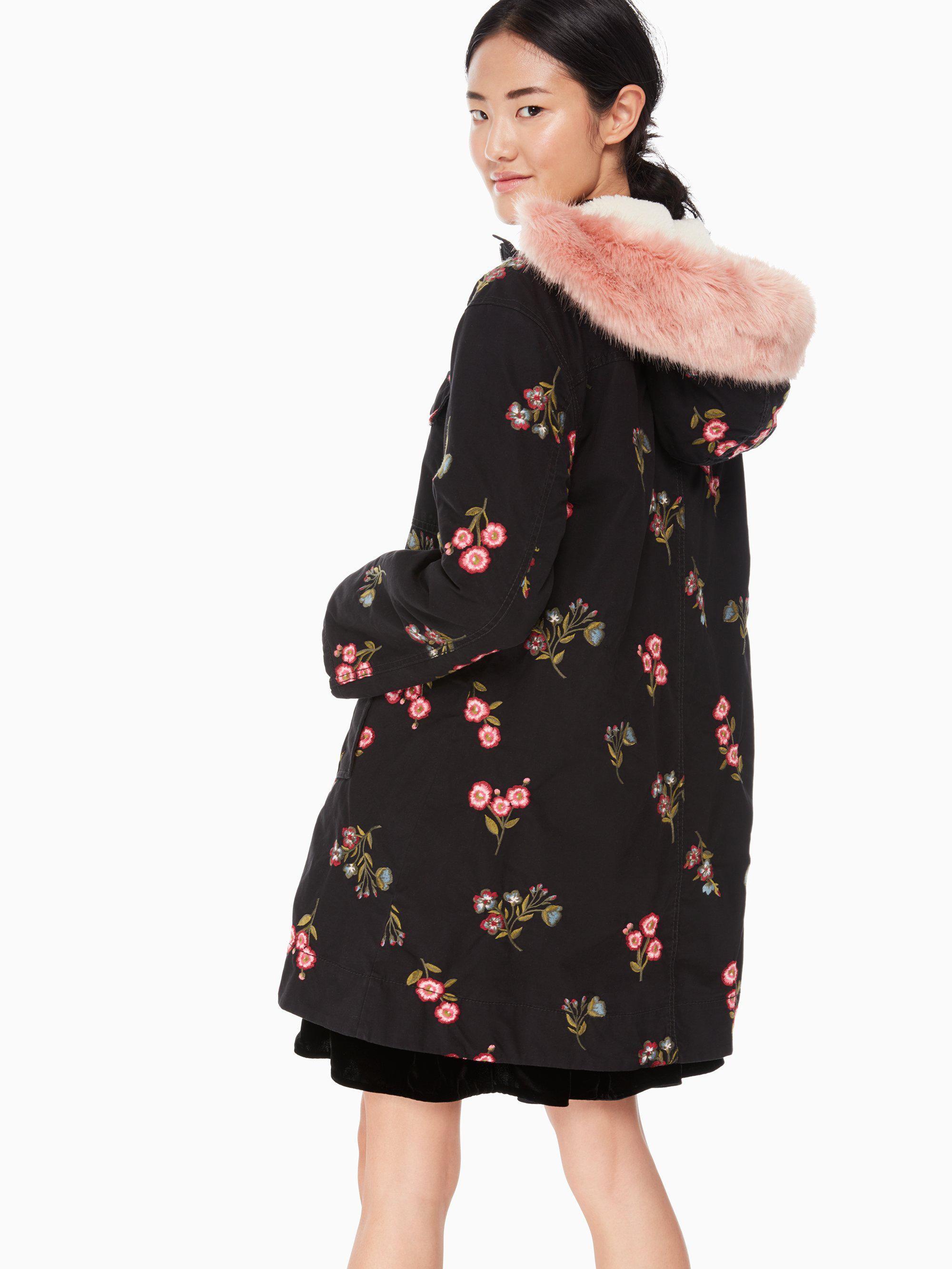 Kate Spade Cotton Embroidered Twill Coat in Black | Lyst