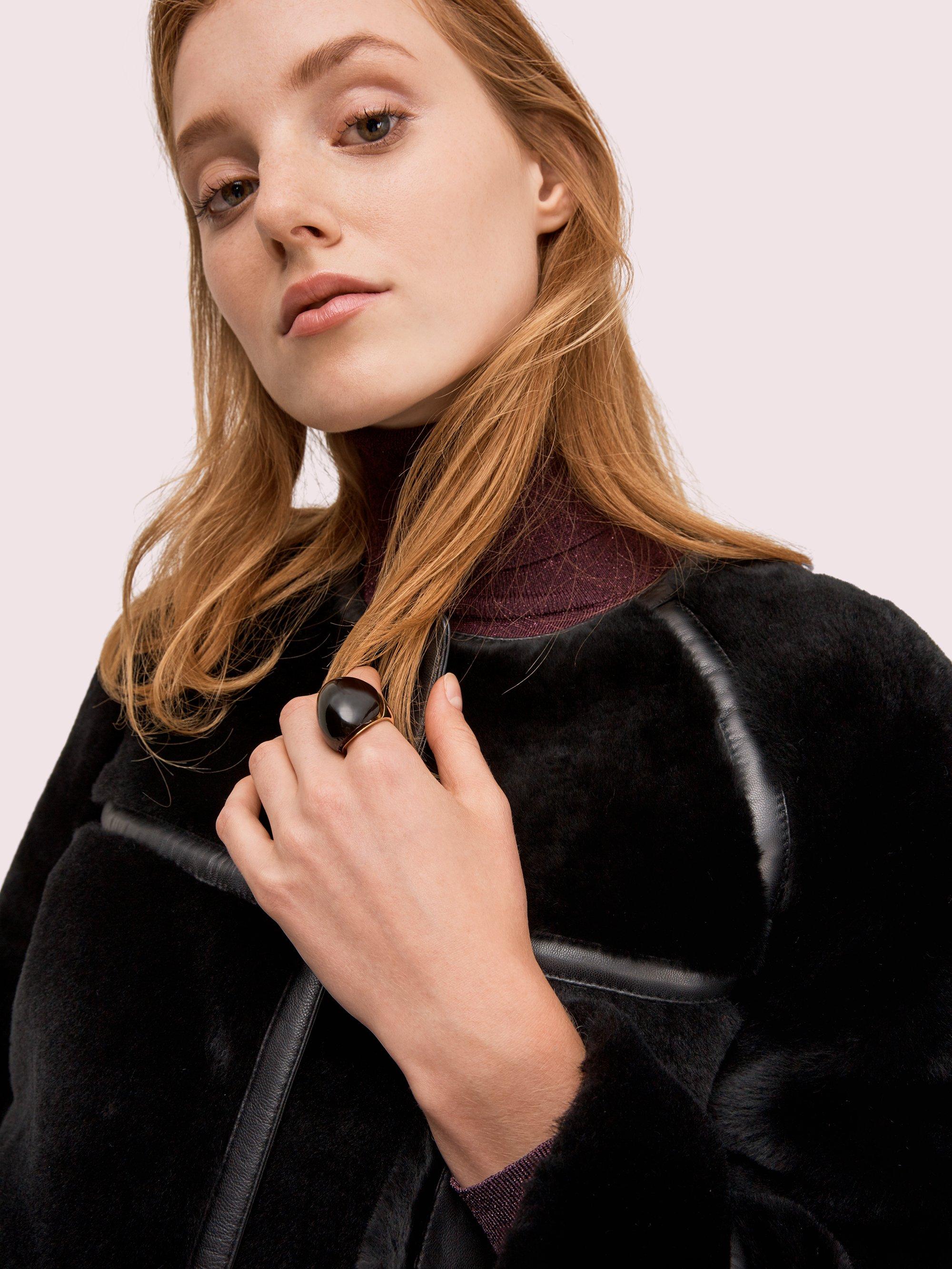 Kate Spade Shearling Leather Trim Coat in Black - Lyst