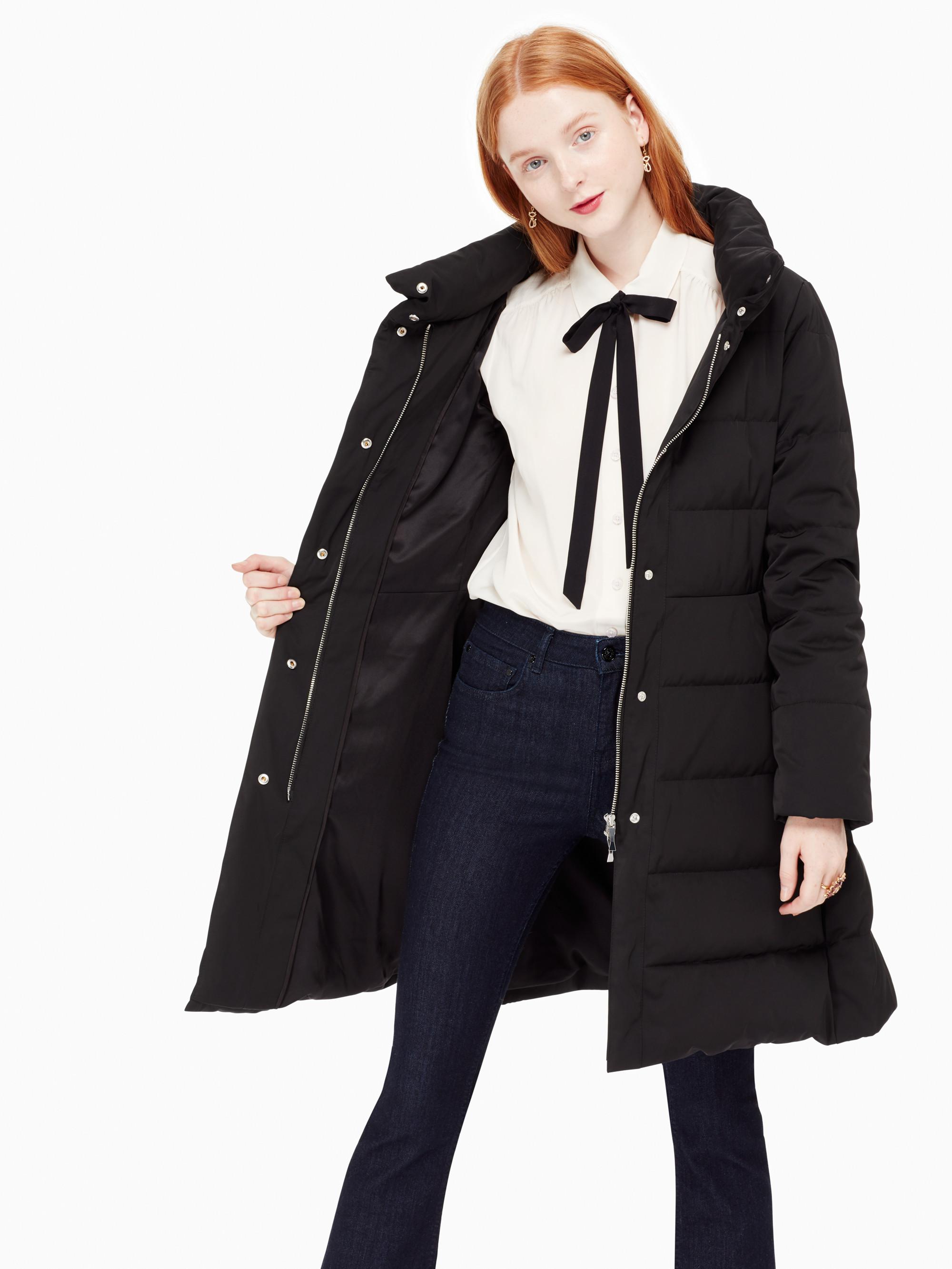 Kate Spade Synthetic Jewel Button Puffer Coat in Black - Lyst
