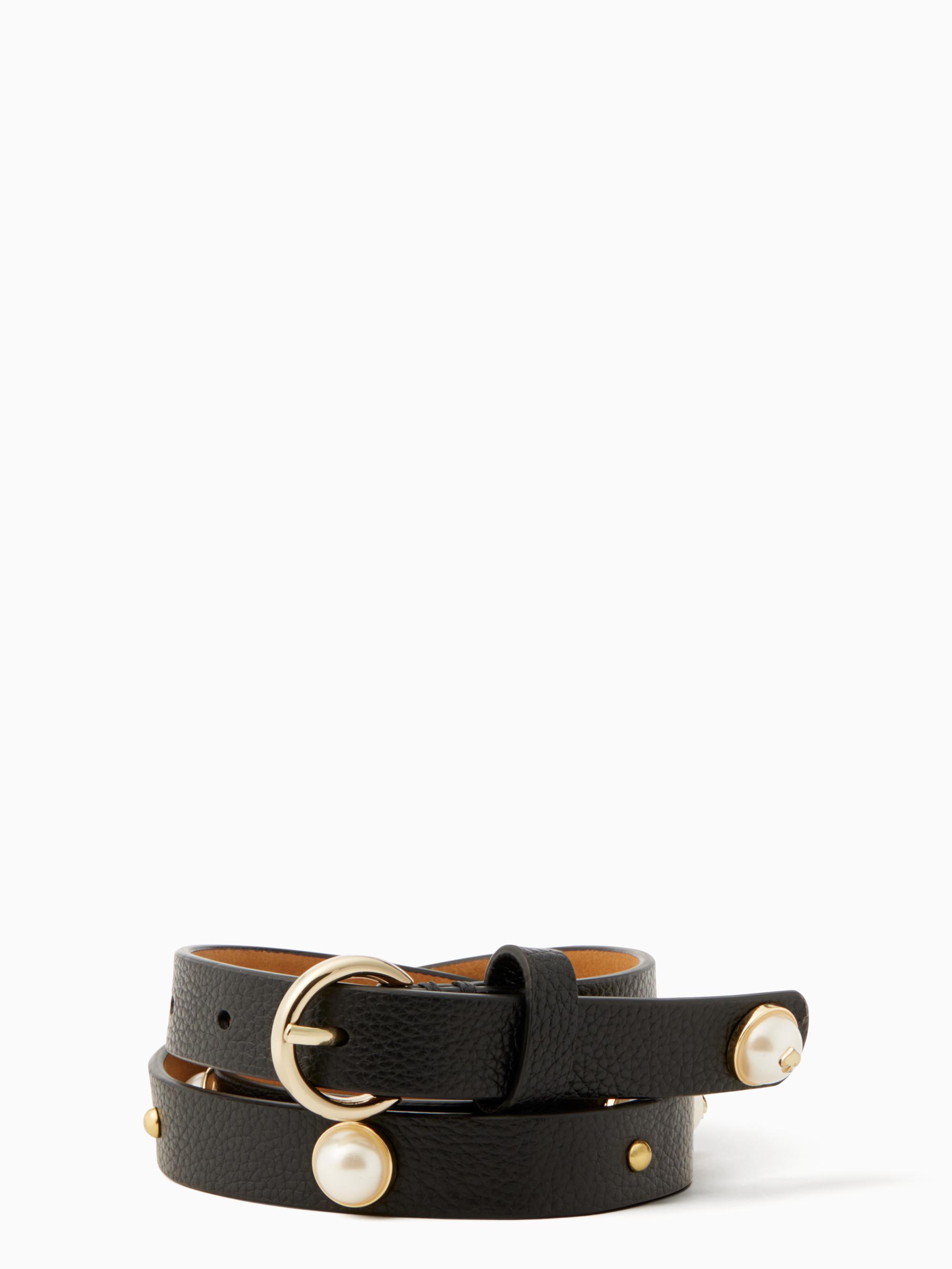 Kate Spade Leather 3/4" Pearl Studded Belt in Black Lyst