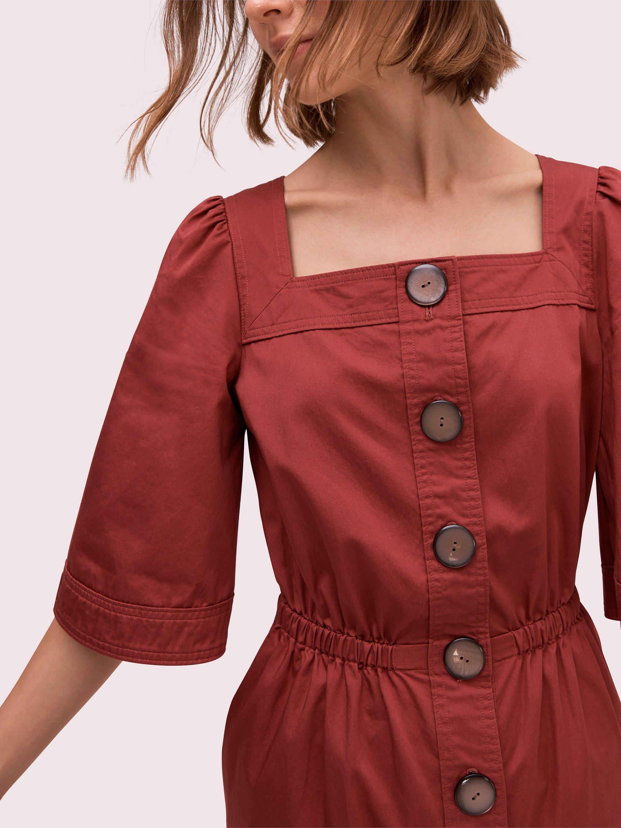 Kate Spade Cotton Button Front Sateen Dress in Red Lyst