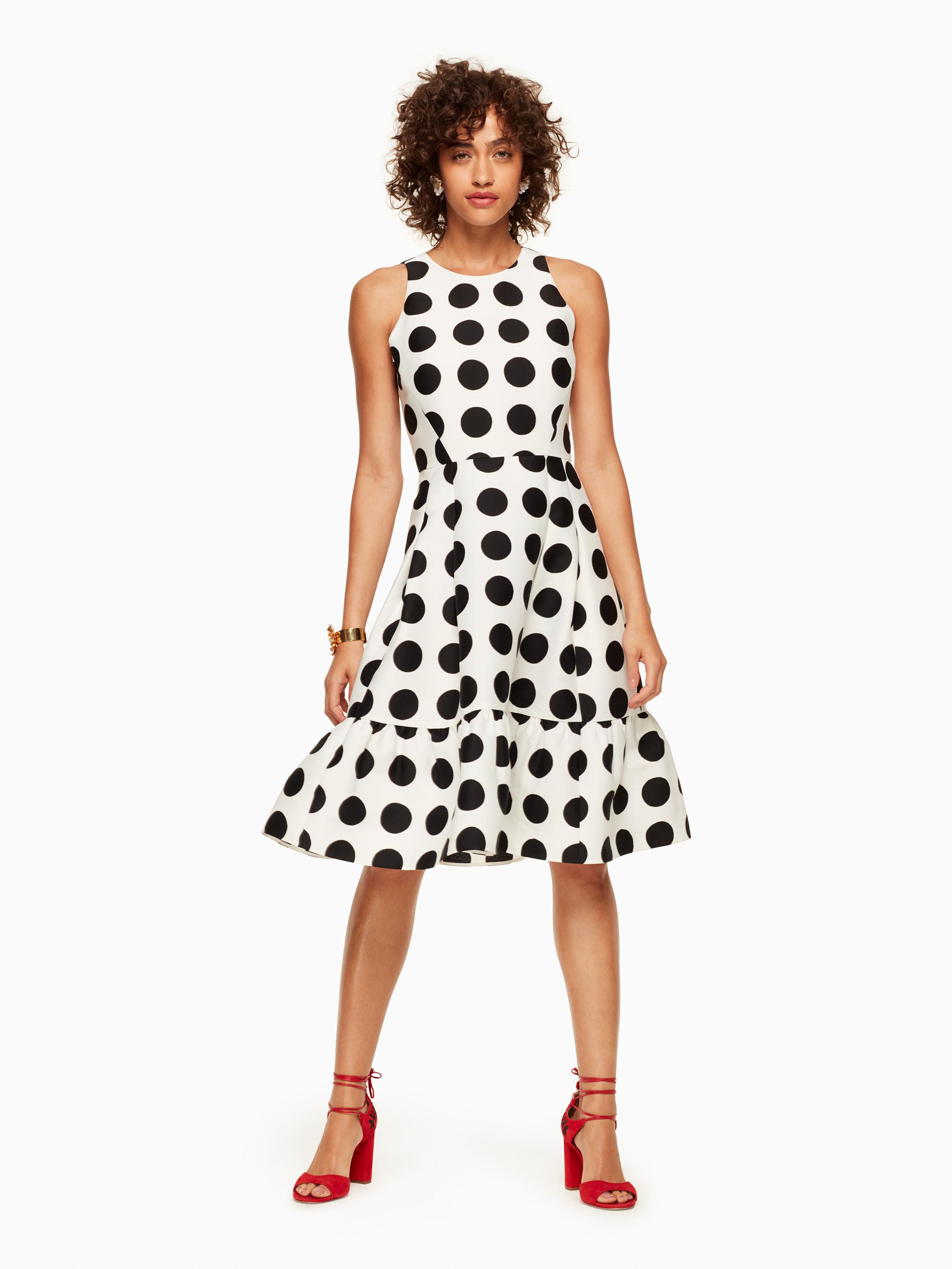 Kate Spade Synthetic Grid Dot Flounce Dress in Cream/Black (Black) Lyst