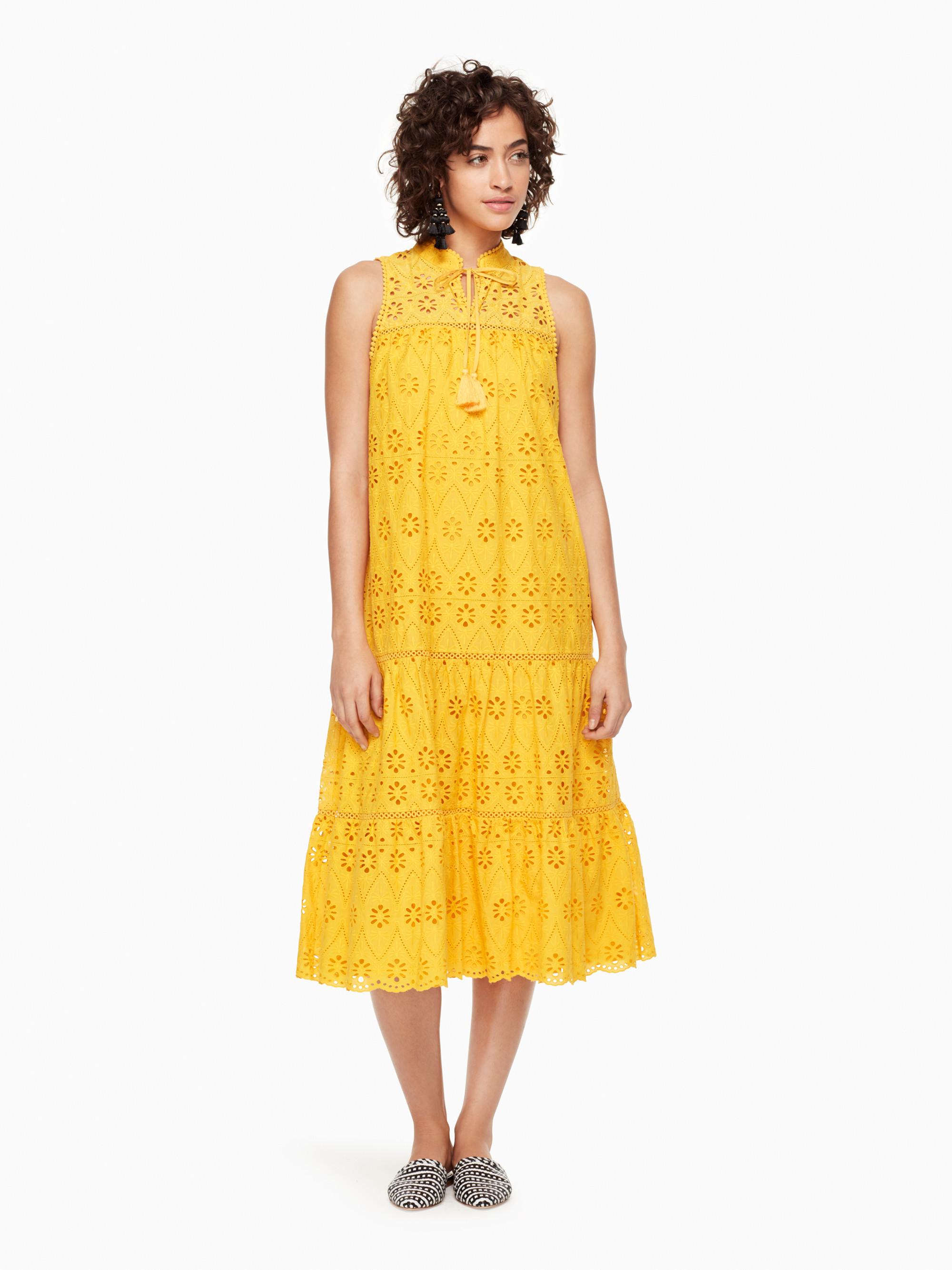 Kate Spade Lace Eyelet Patio Dress in Yellow - Lyst