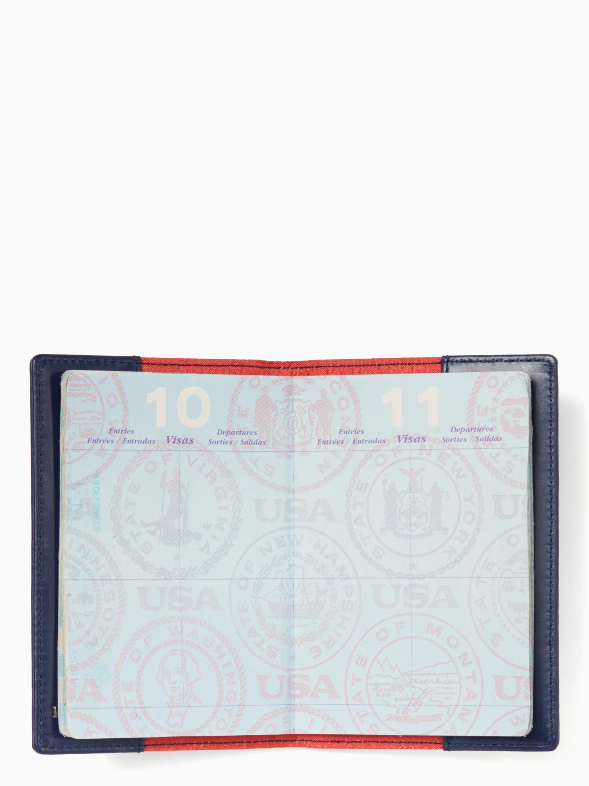 Kate Spade Leather Spice Things Up Camel Passport Holder In Blue Lyst