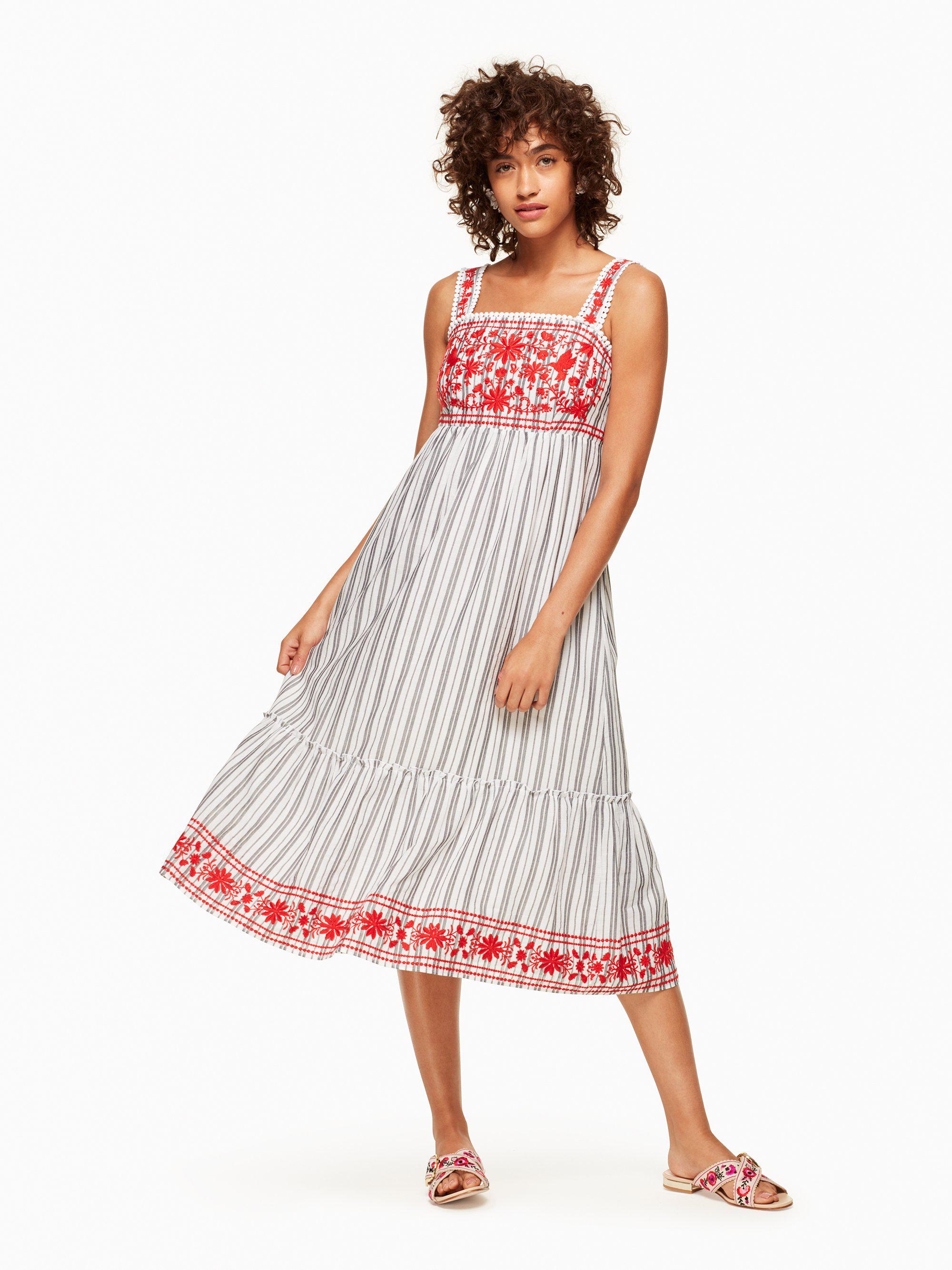 kate spade stripe embroidered midi dress