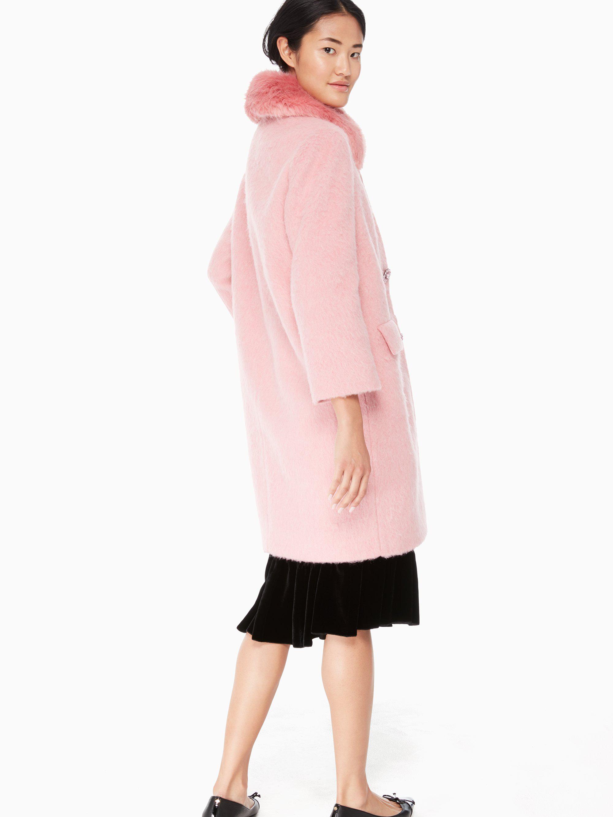 kate spade pink coat with faux fur collar