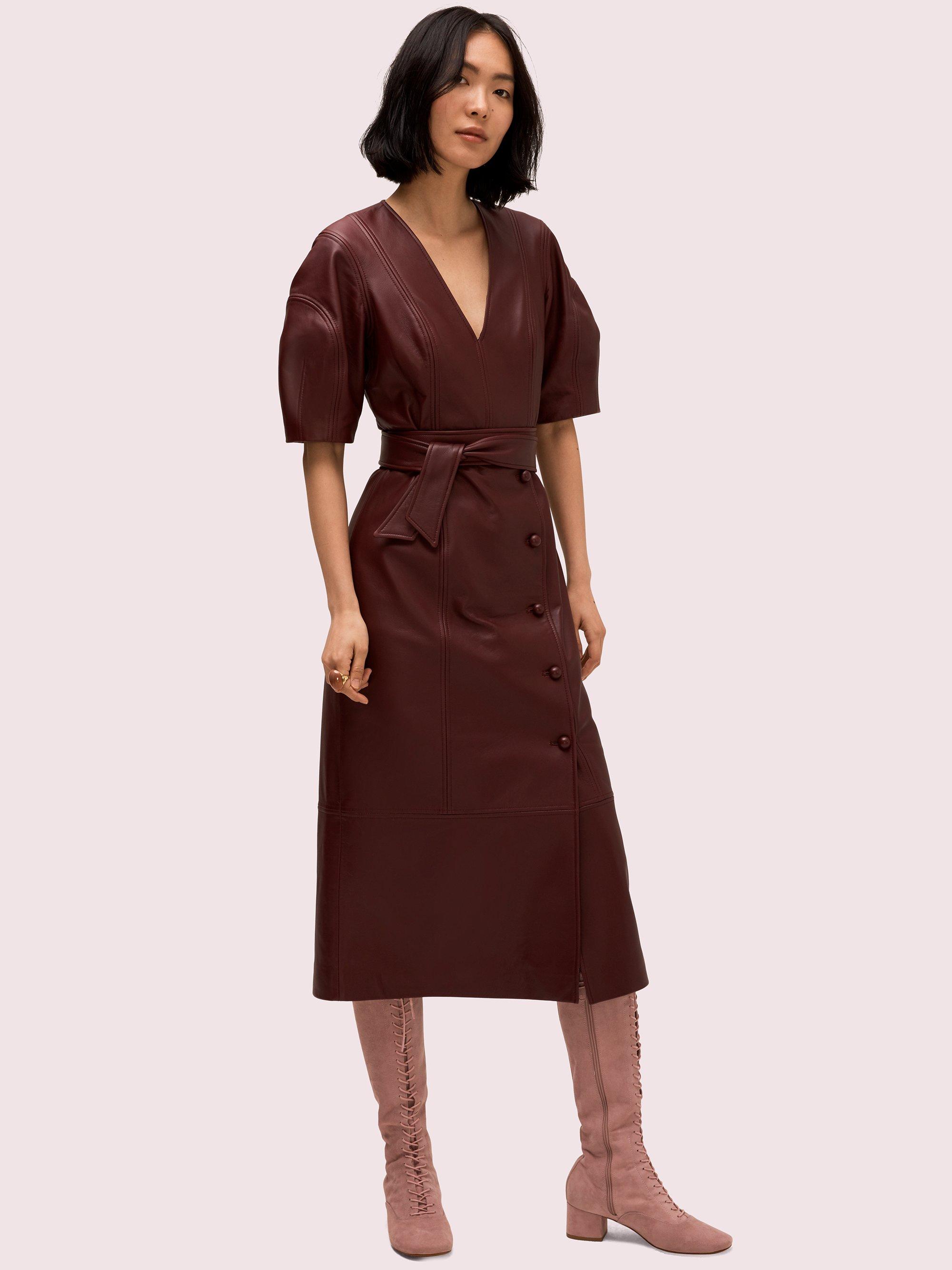 Kate Spade Leather Tie Waist Dress - Lyst