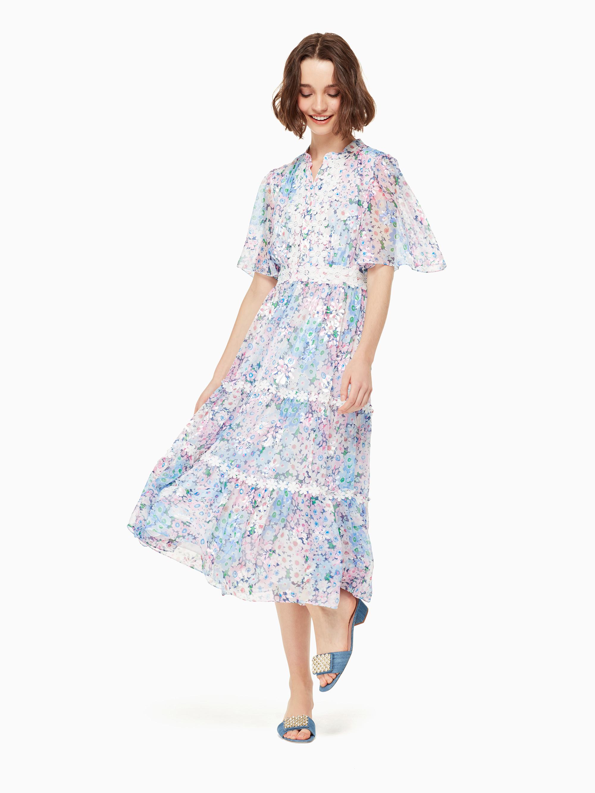 Kate Spade Daisy Silk-blend Garden Midi Dress in Blue | Lyst
