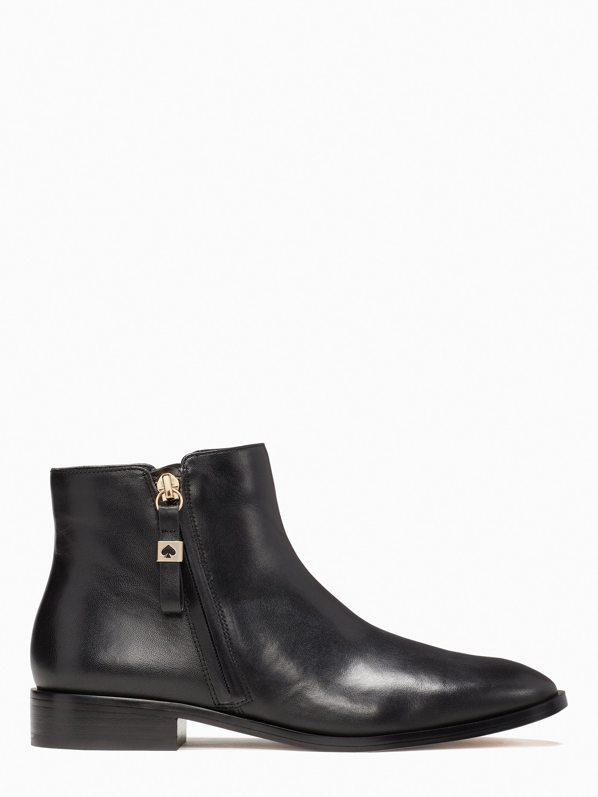 black leather flat booties