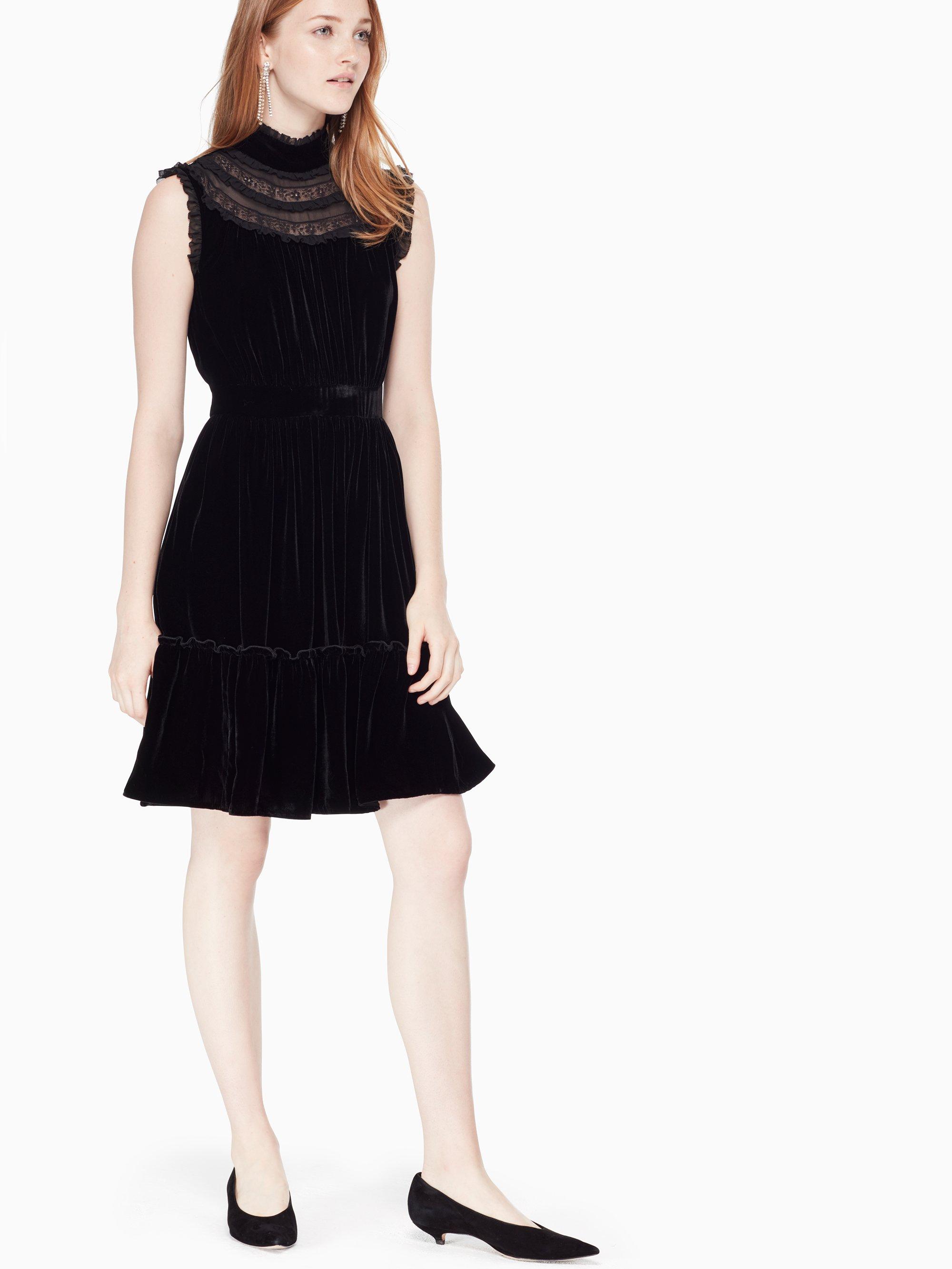Kate Spade Velvet Lace Trim Dress in Black - Lyst