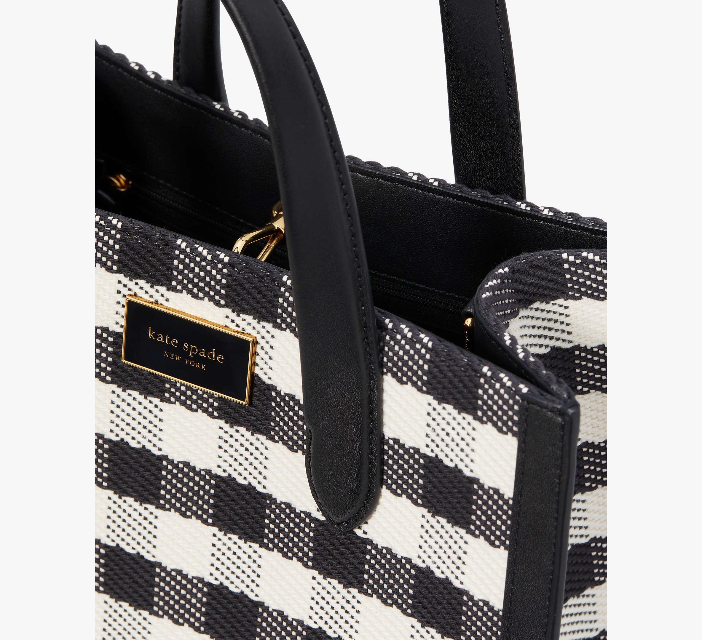Kate Spade Manhattan Gingham Tweed Fabric Small Tote in Black