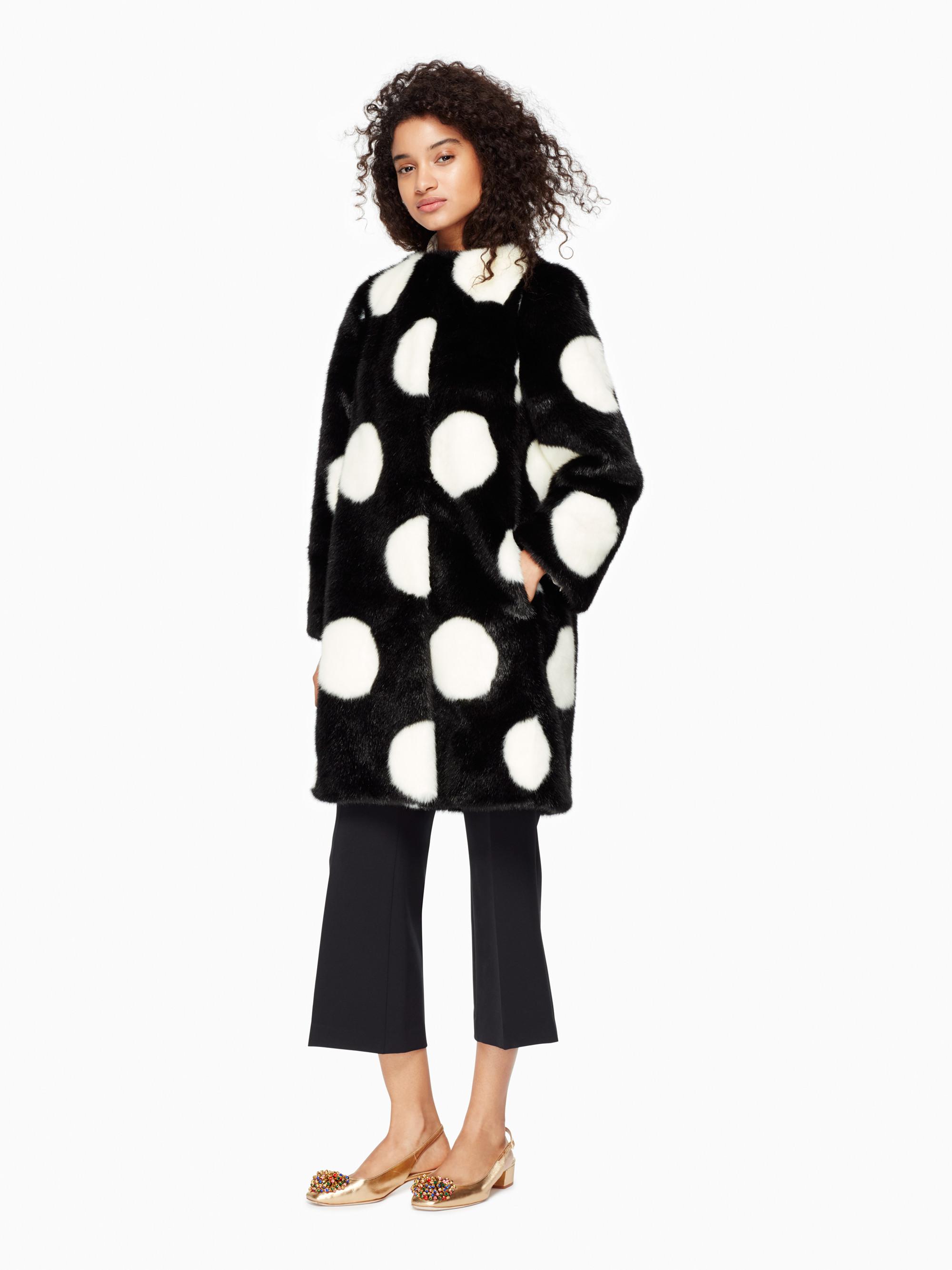 Kate Spade Polka Dot Faux Fur Coat in Black/Cream (Natural) Lyst Canada