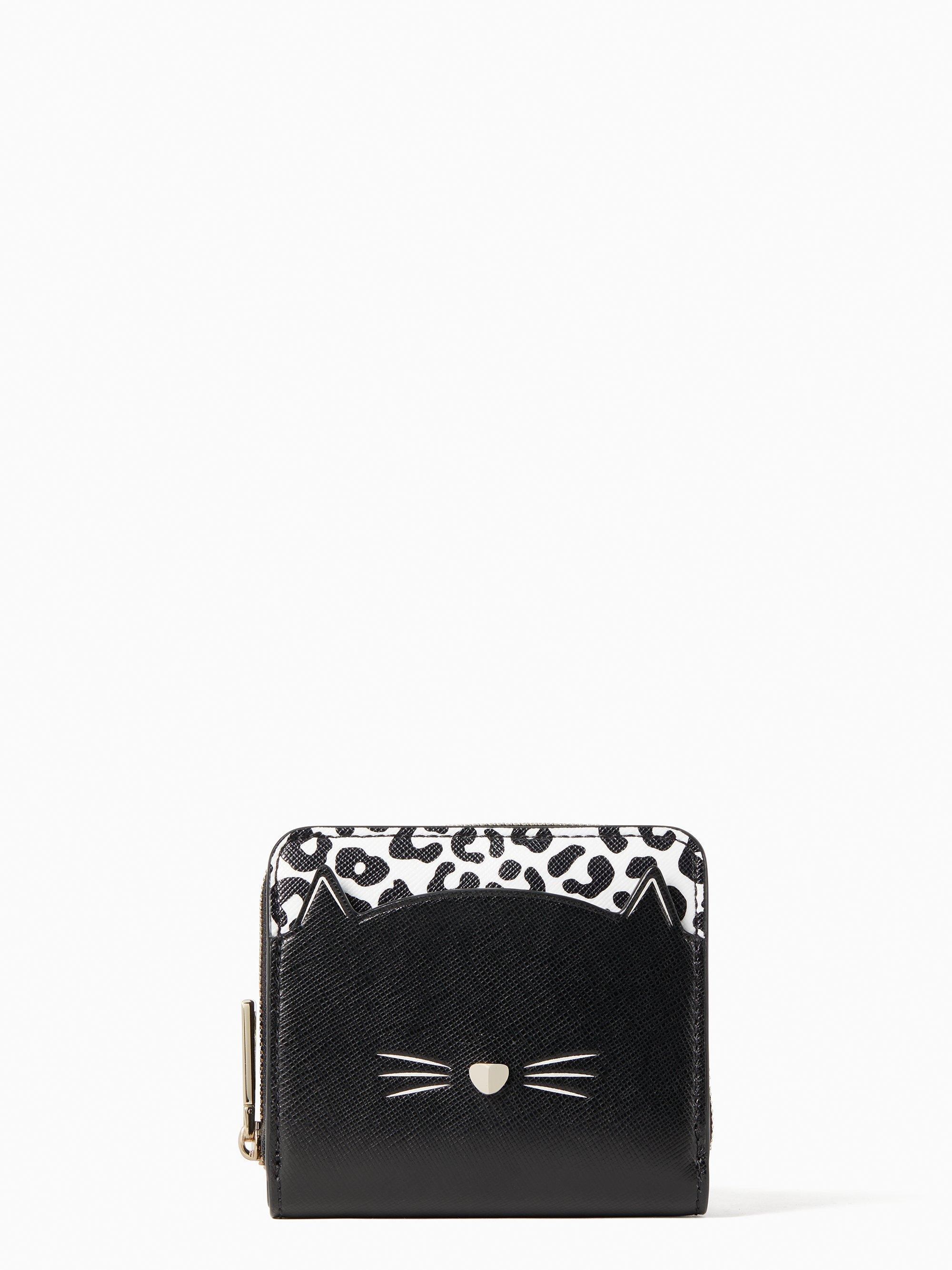 Kate Spade Leather Meow Cat Small Zip Around Wallet - Lyst
