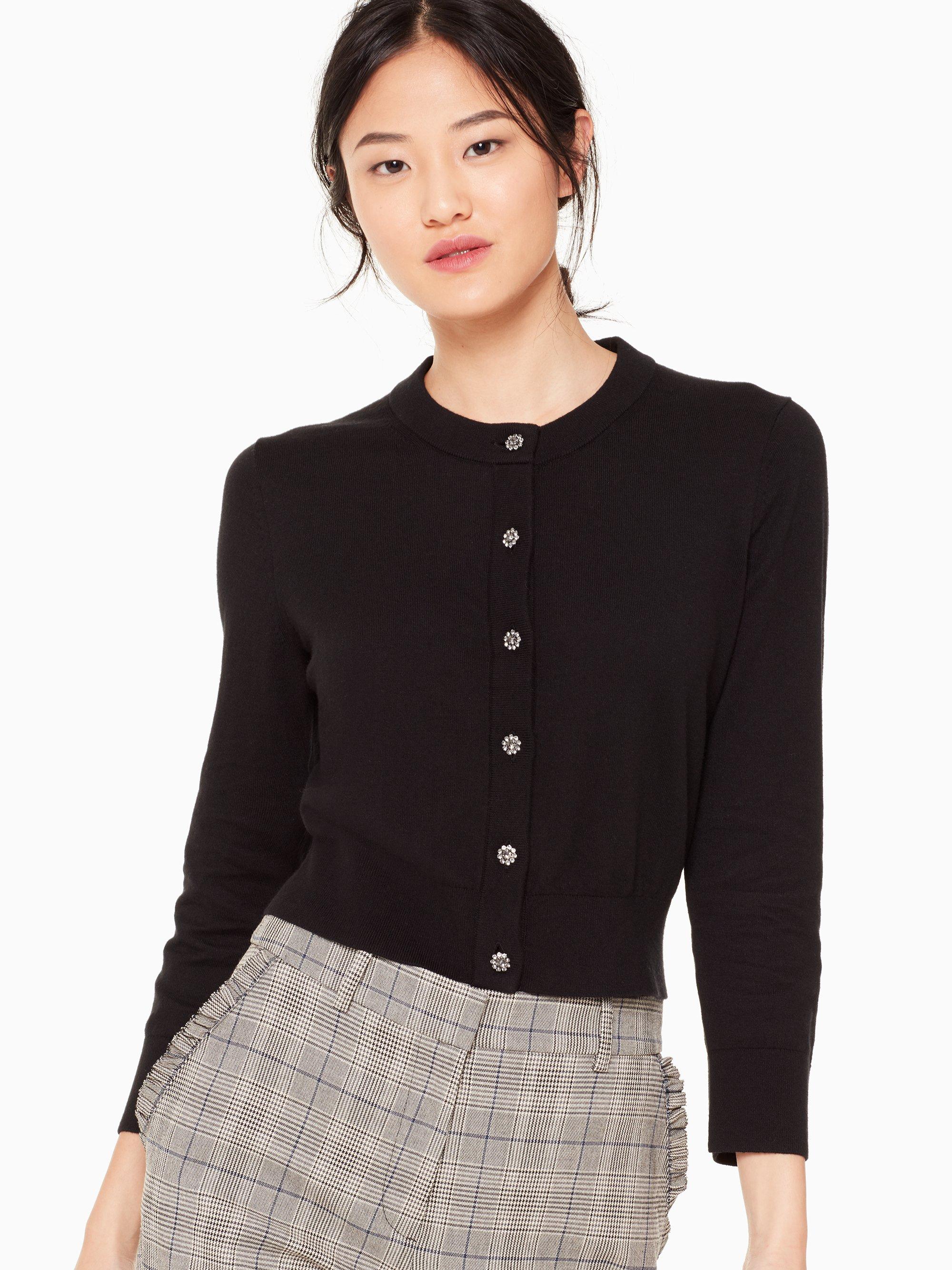 Kate Spade Silk Jewel Button Cropped Cardigan in Black - Lyst