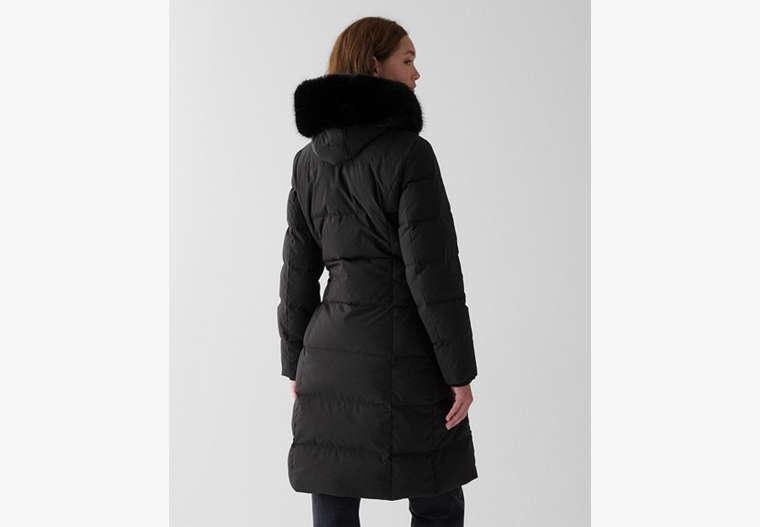 Kate Spade Long Parka With Faux Fur Trim in Black | Lyst
