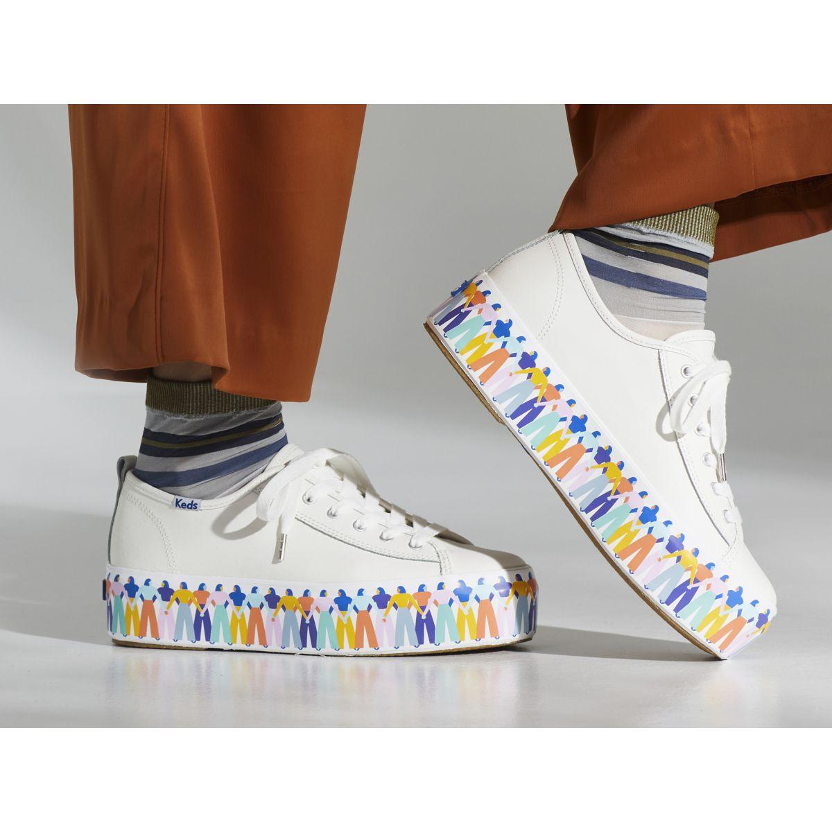 Keds Triple Up Leather Rainbow People in White | Lyst