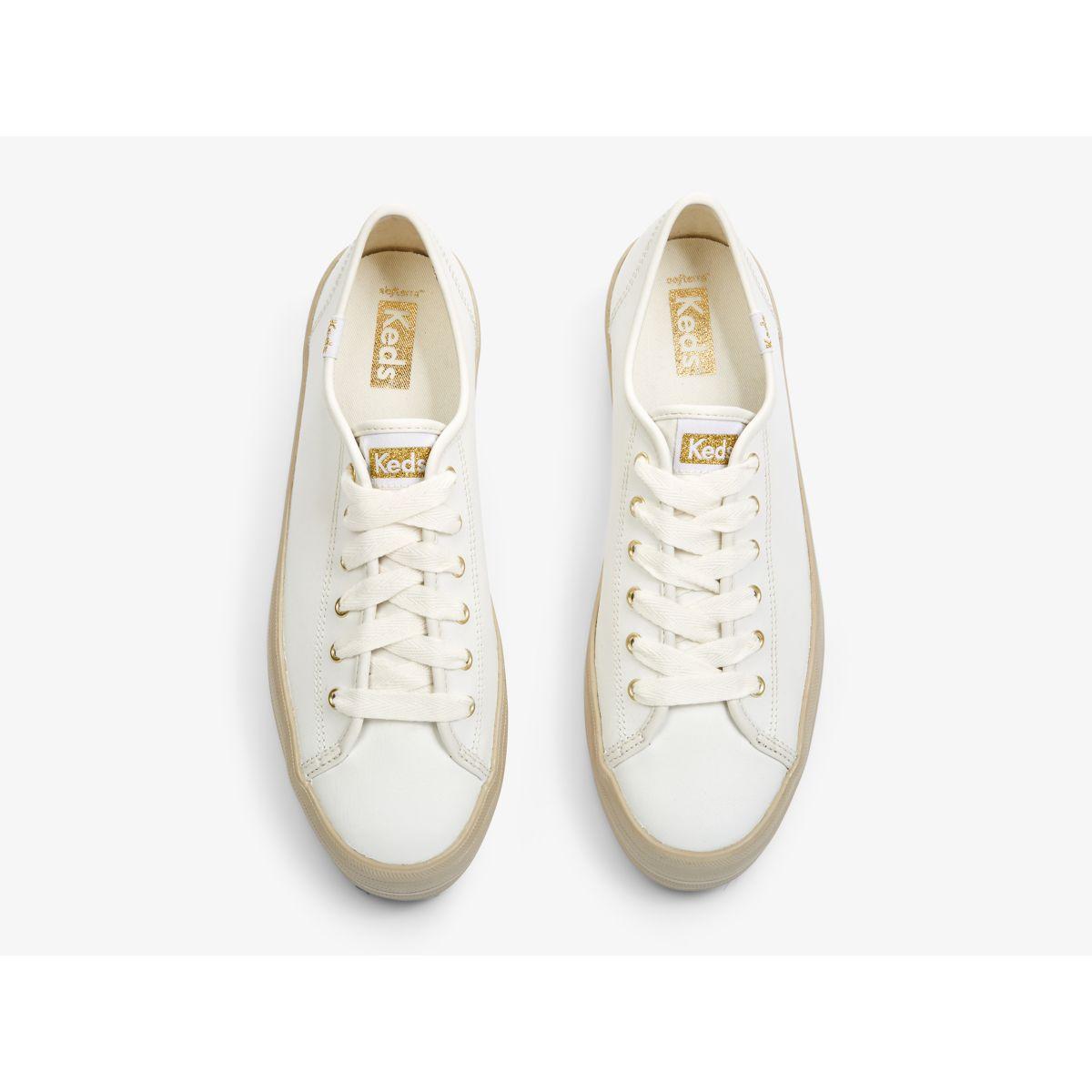 Keds Triple Up Leather Shine Foxing Sneaker in White | Lyst