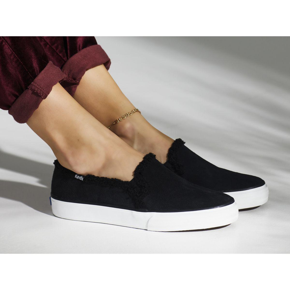 Keds Double Decker Suede Faux Shearling in Black | Lyst