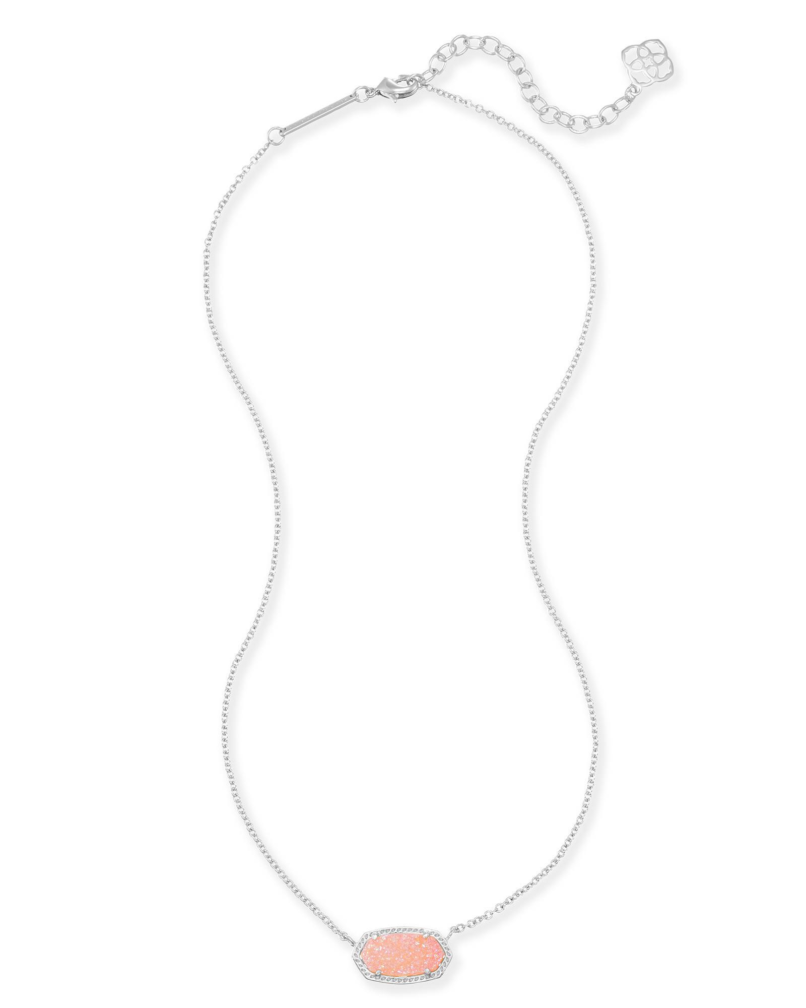 Kendra Scott Elisa Oval Pendant Necklace in Iridescent Drusy and Rhodium |  eBay