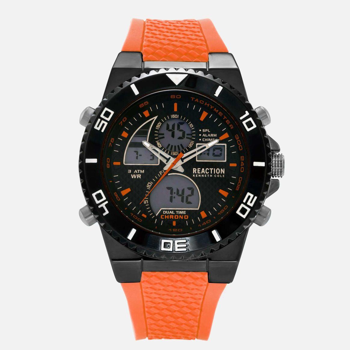 Cole Dualtime Sport Watch With Orange Silicone Band in Black