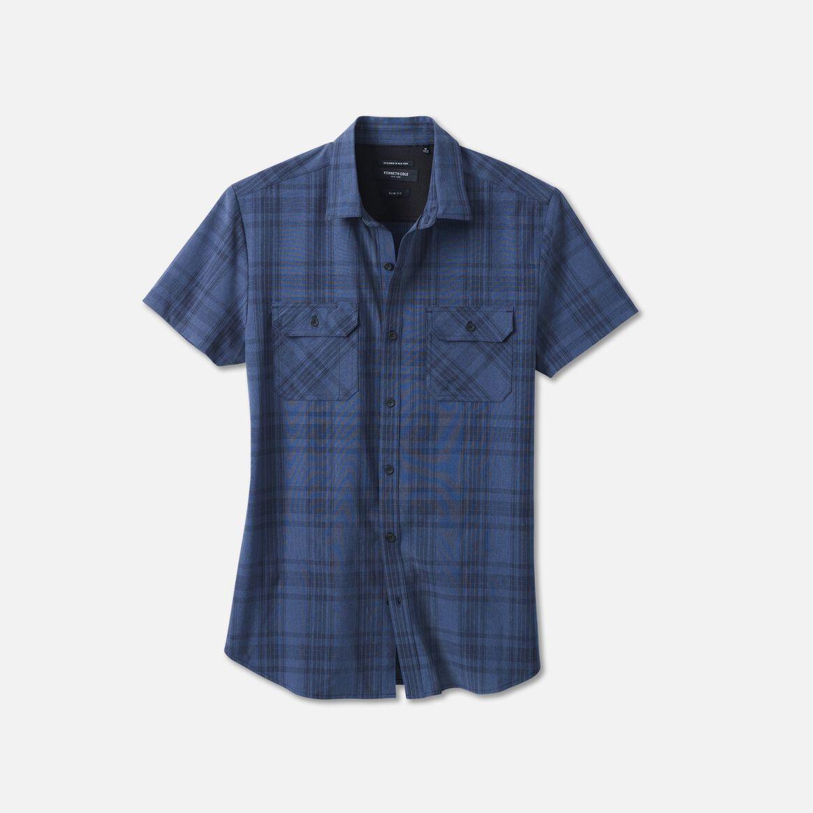 Cole Synthetic Casual Check Button Down Short Sleeve Shirt In