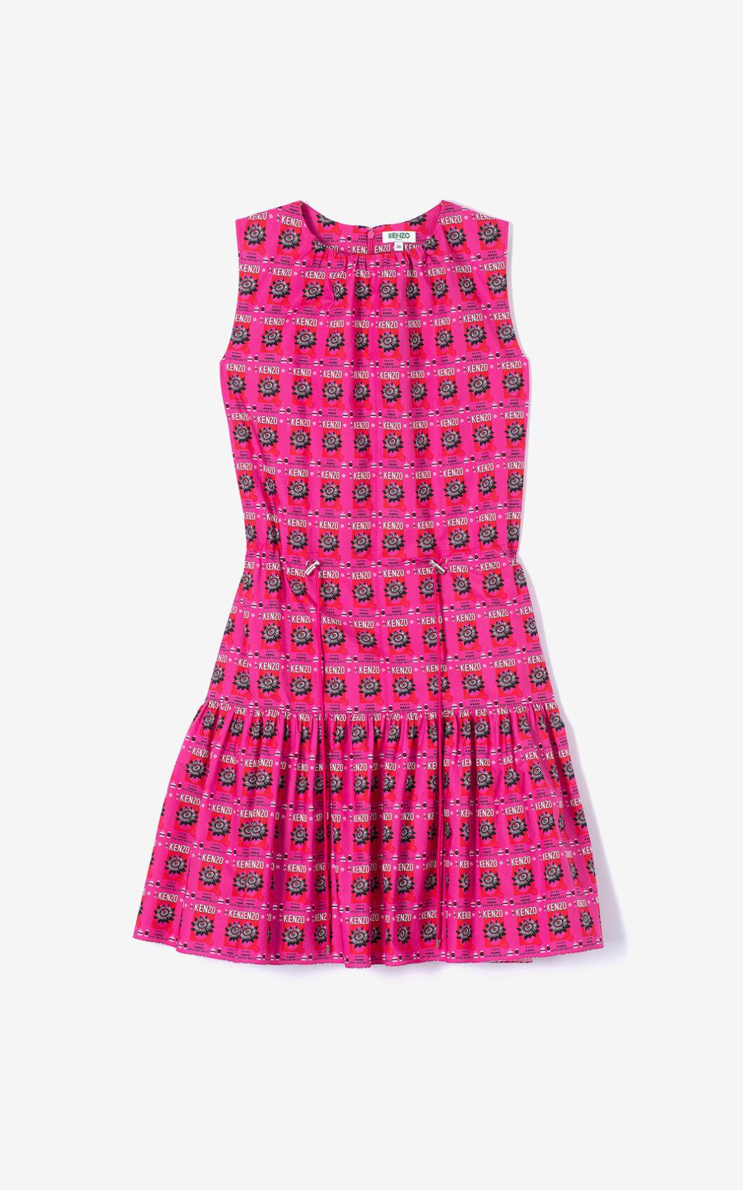 KENZO Flared-hem Sleeveless Cotton-poplin Mini Dress in Pink | Lyst