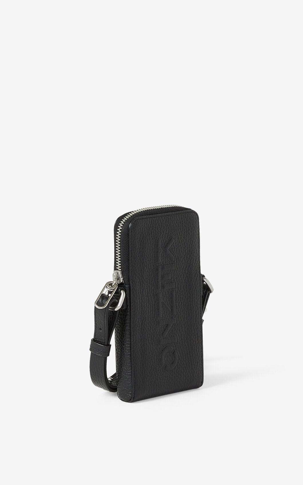 KENZO Imprint Grained Leather Crossbody Phone Holder in Black for Men | Lyst