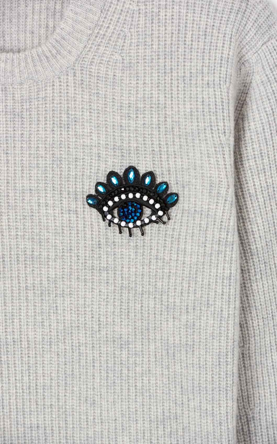 KENZO Cashmere Eye Jumper in Pale Grey 