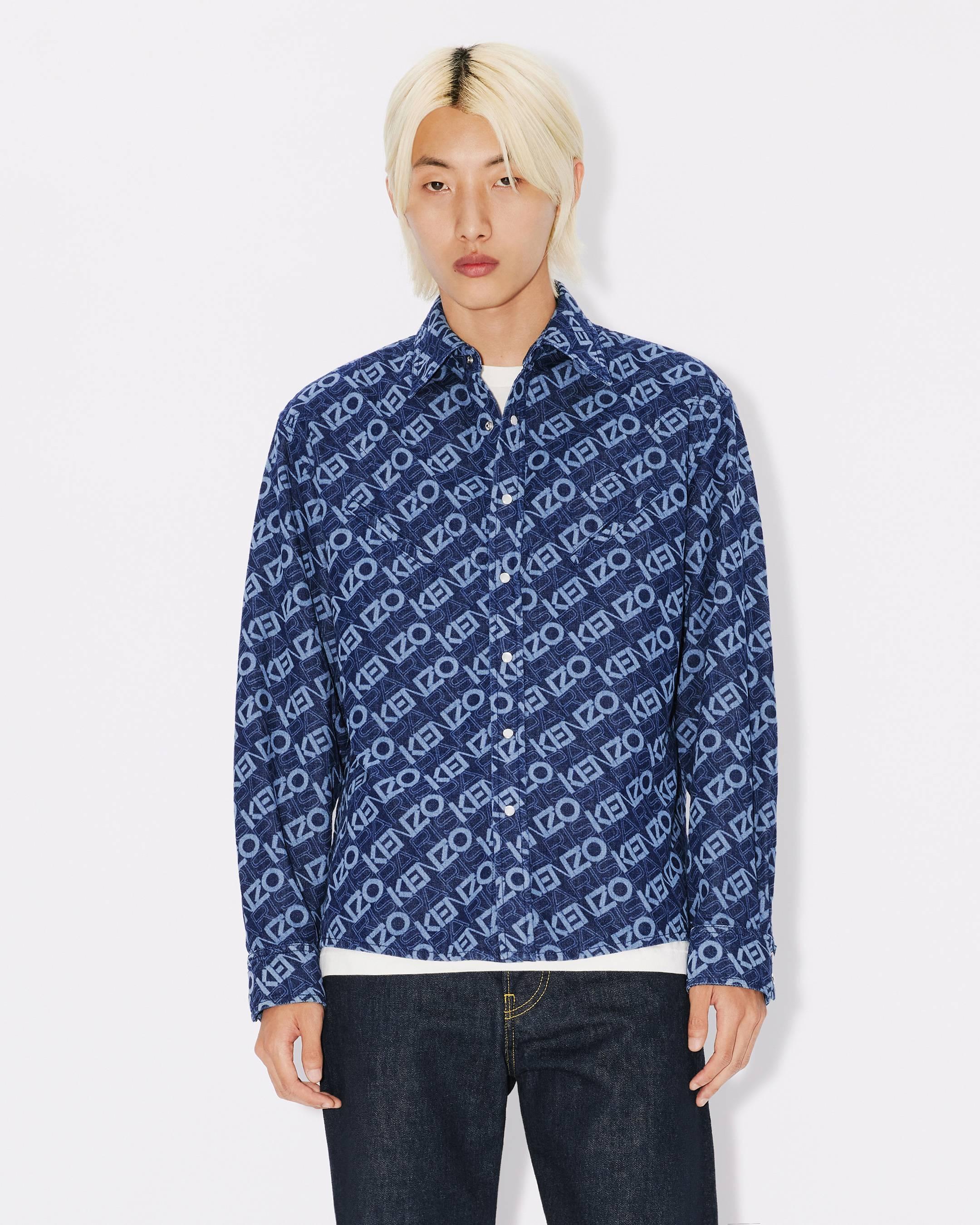 KENZO 'monogram' Denim Cowboy Shirt in Blue for Men