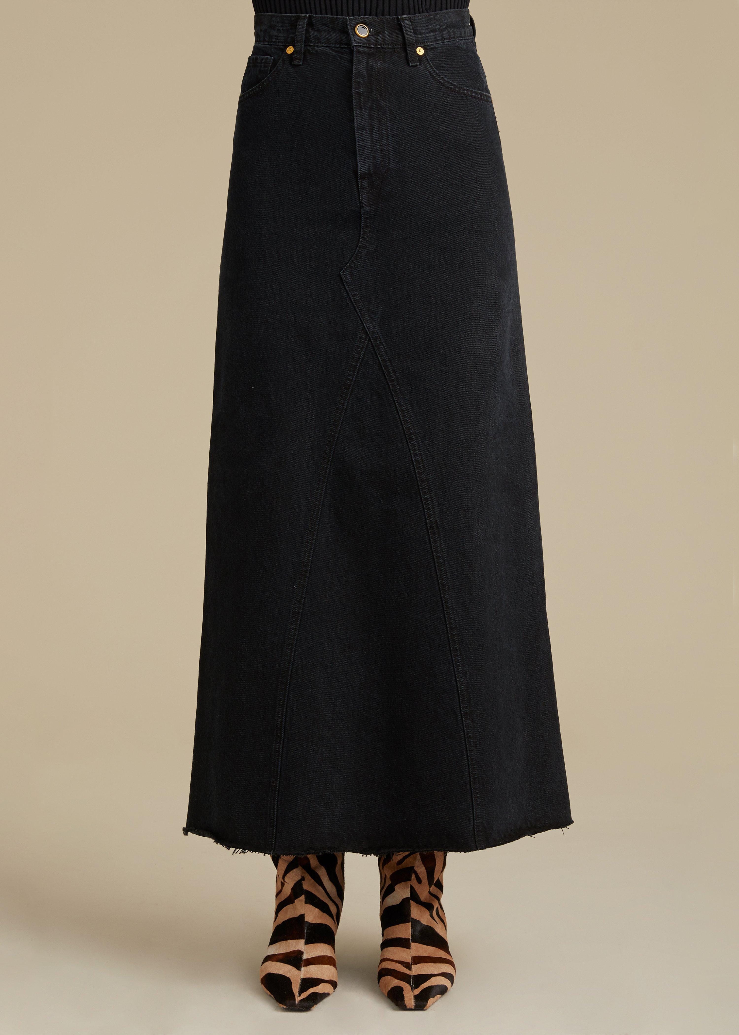 black maxi denim skirt