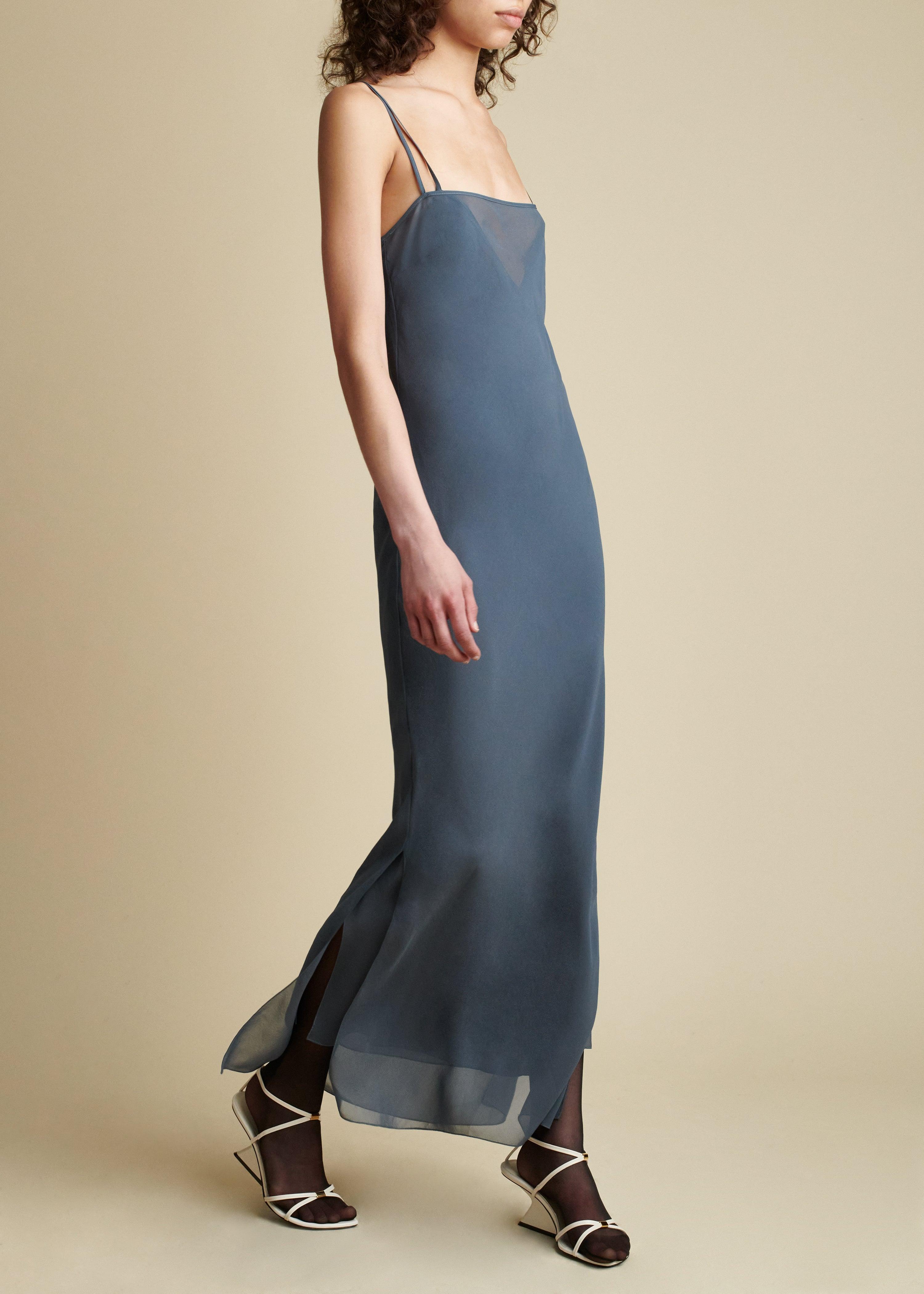 Khaite Chiffon The Allegra Slip Dress in Slate (Blue) Lyst