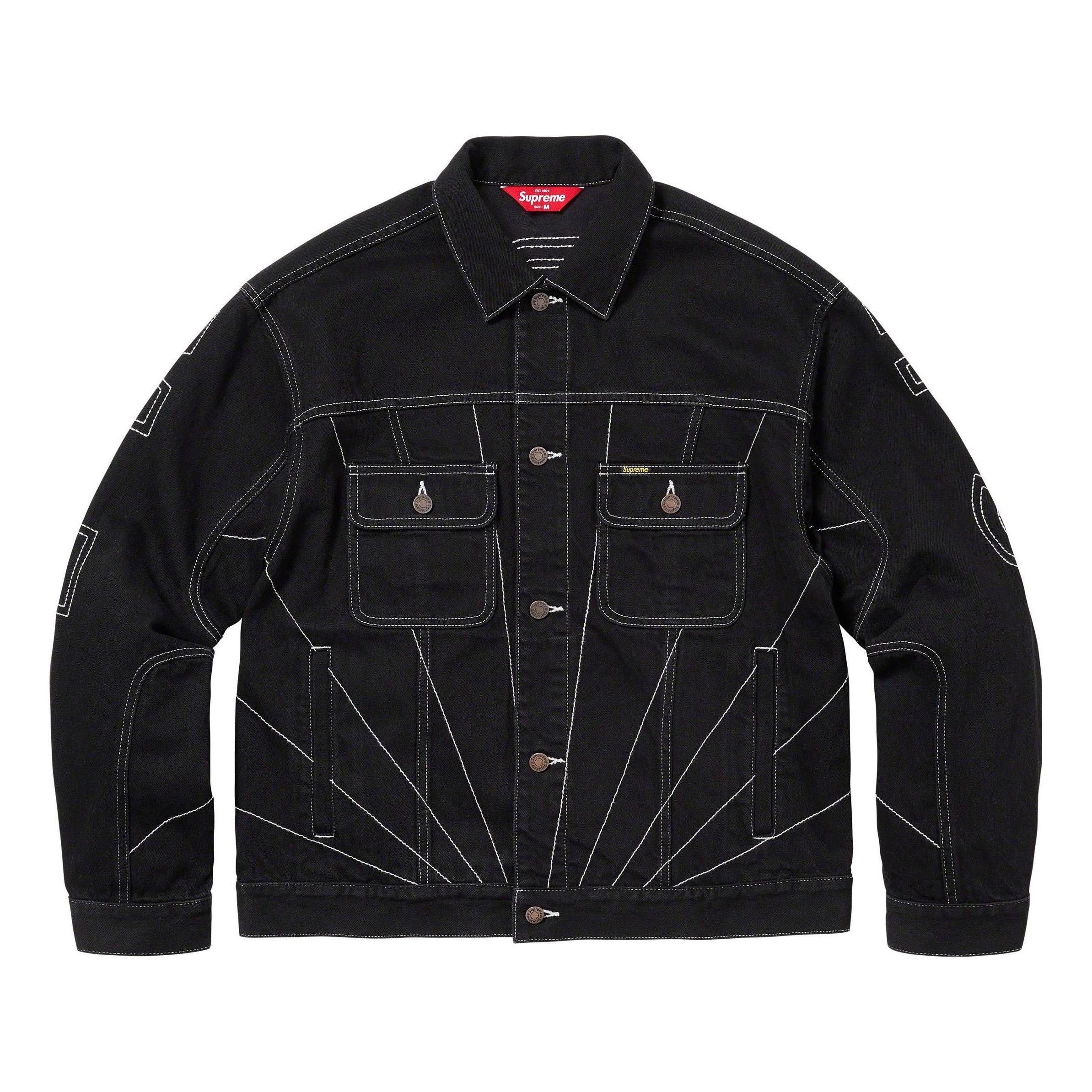 Supreme Radial Embroidered Denim Trucker Jacket in Black for Men